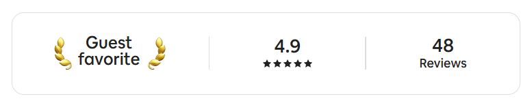 Guest favorite badge with gold wheat icons, 4.9 star rating, and 48 reviews.