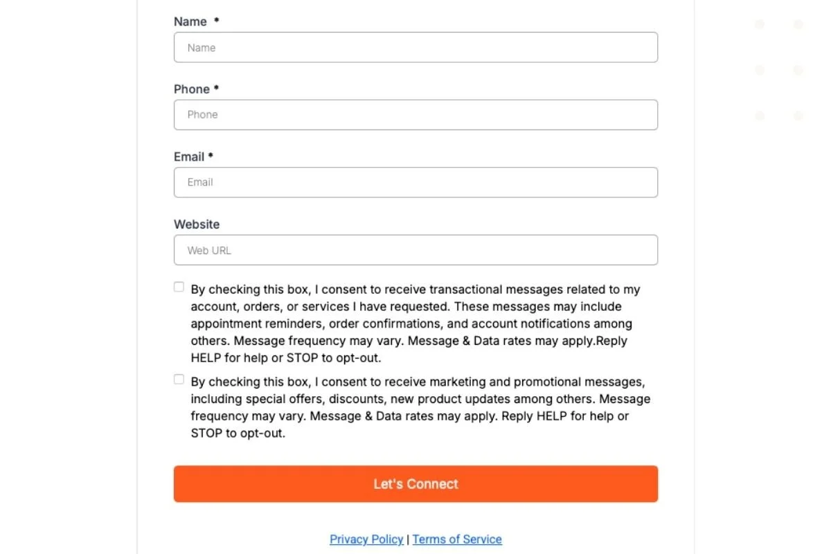 MAi Calls online forms for capturing customer information and service requests.