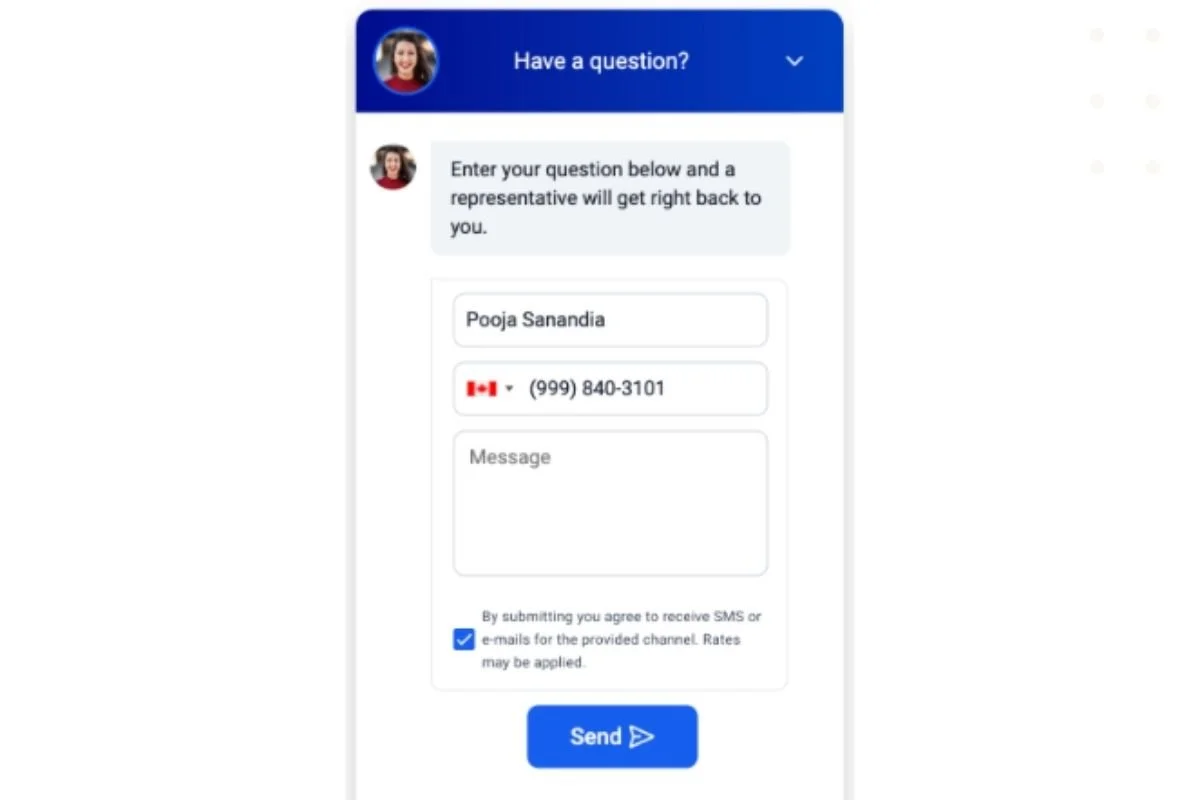 MAi Calls live web chat feature for instant customer messaging on business websites.