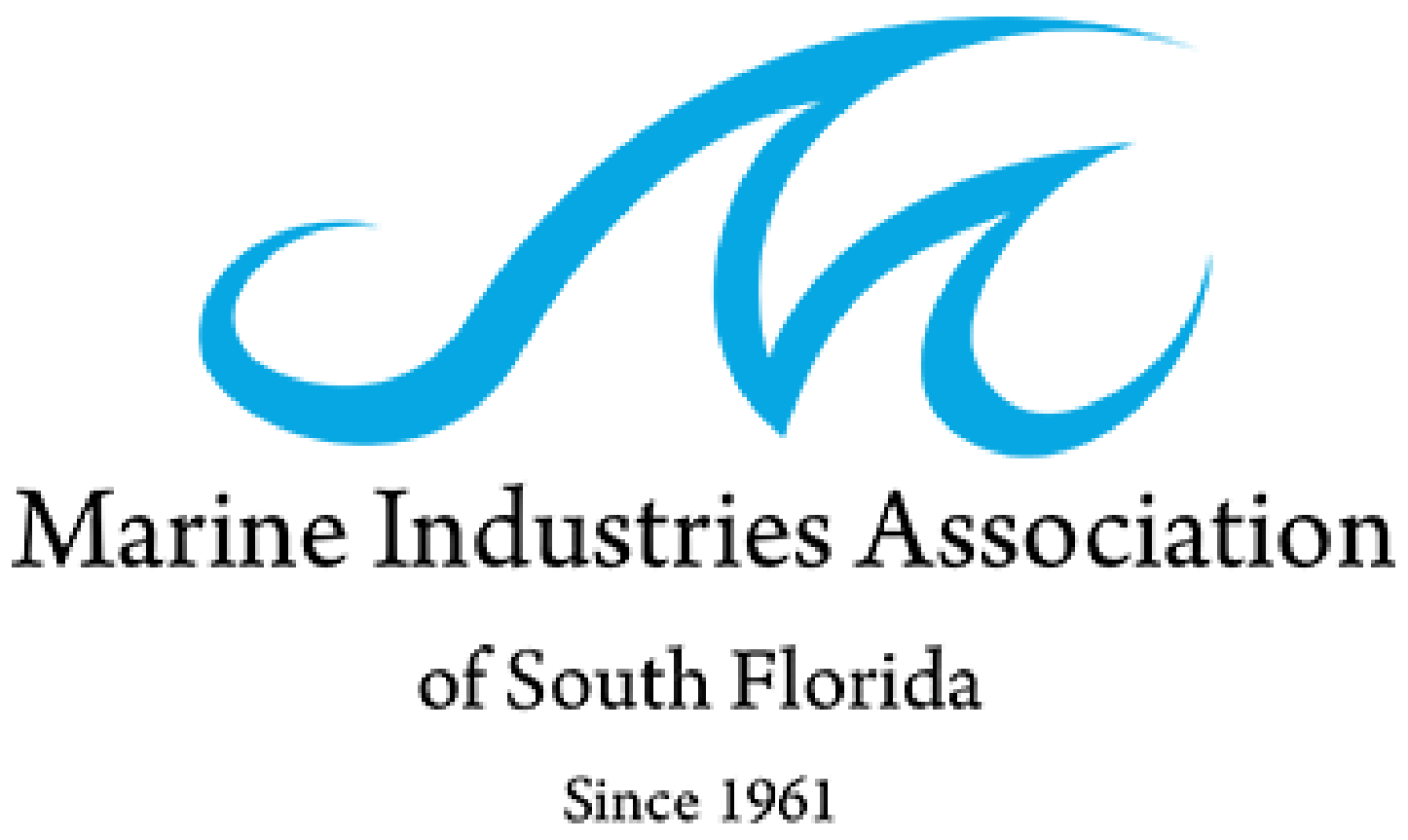 Logo of the Marine Industries Association of South Florida with stylized blue waves and black text.