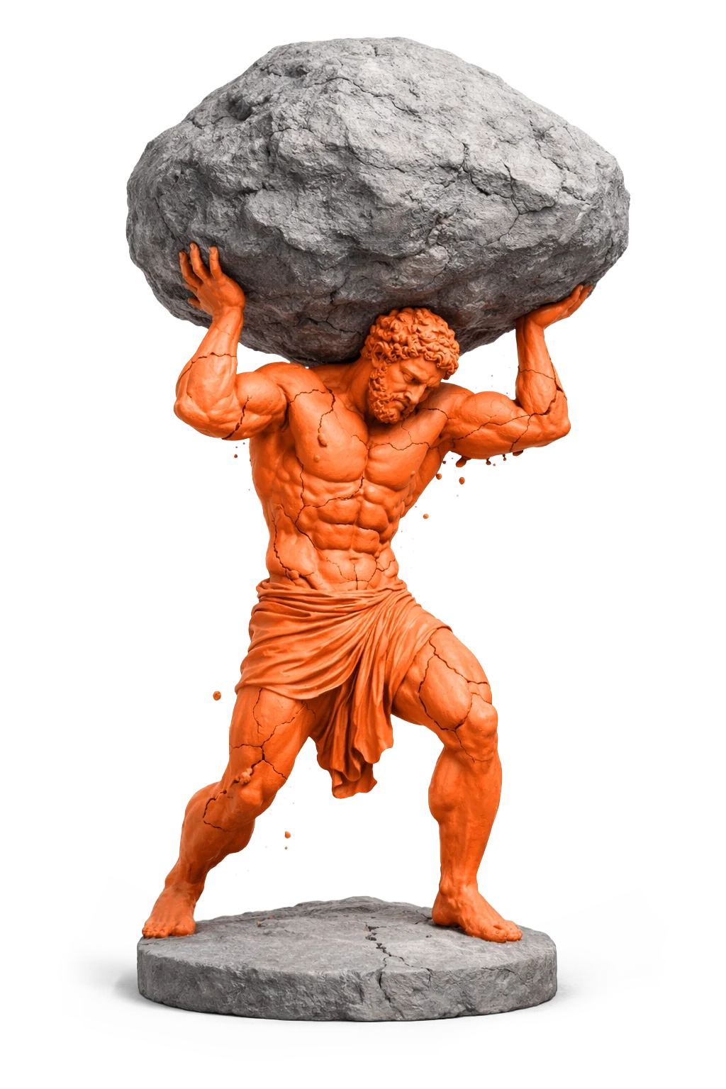 Statue orange portant un rocher pour illustrer la fragilisation de l’autorité d’une entreprise.
