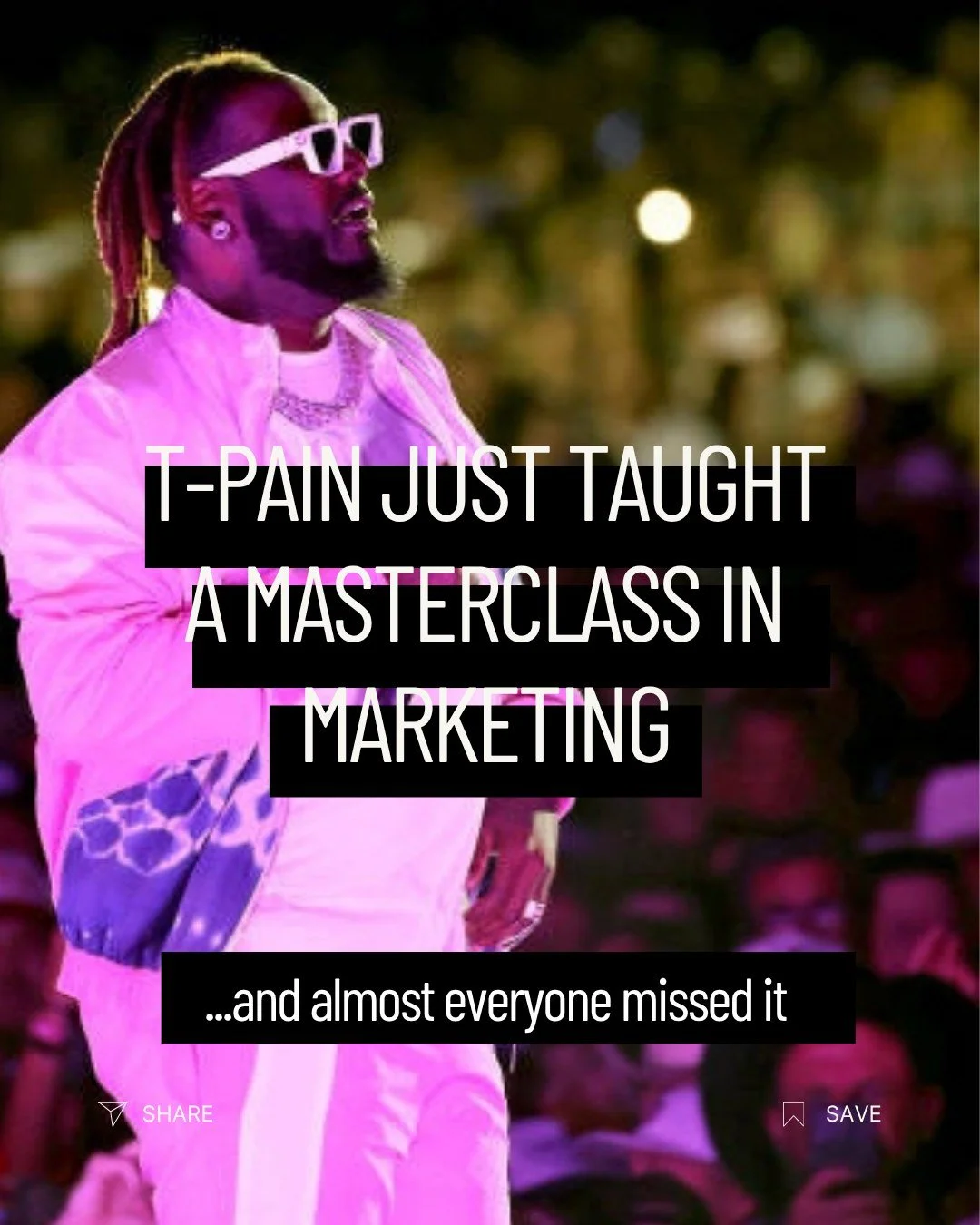 T-Pain's 20th celebration tour was a marketing masterclass in audience retention, emotional reactivation, legacy-level branding and creating forever fans. 

Like and share. Drop your biggest takeaway. Comment TPAIN or book a vibe call on my website t