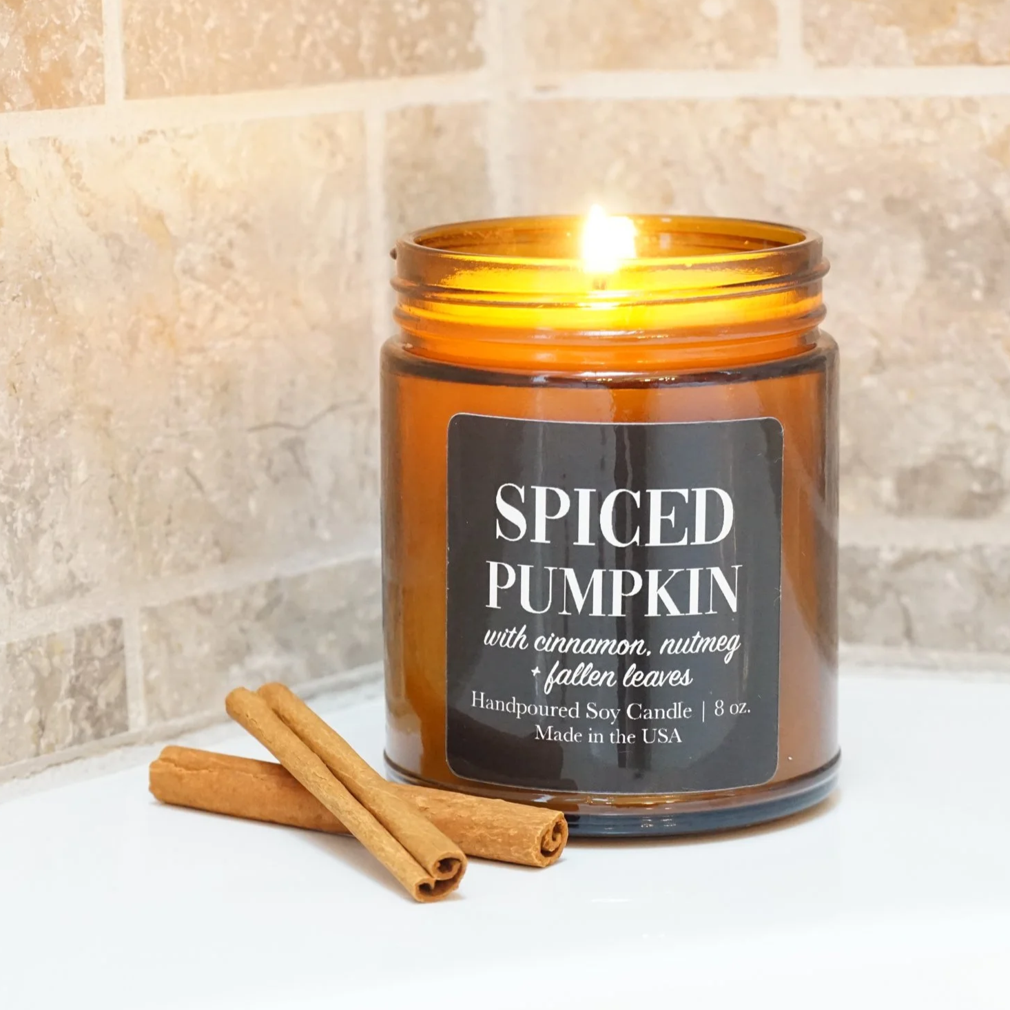 Spiced Pumpkin Cozy Fall Candle - 8 oz Amber Glass Jar Candle
