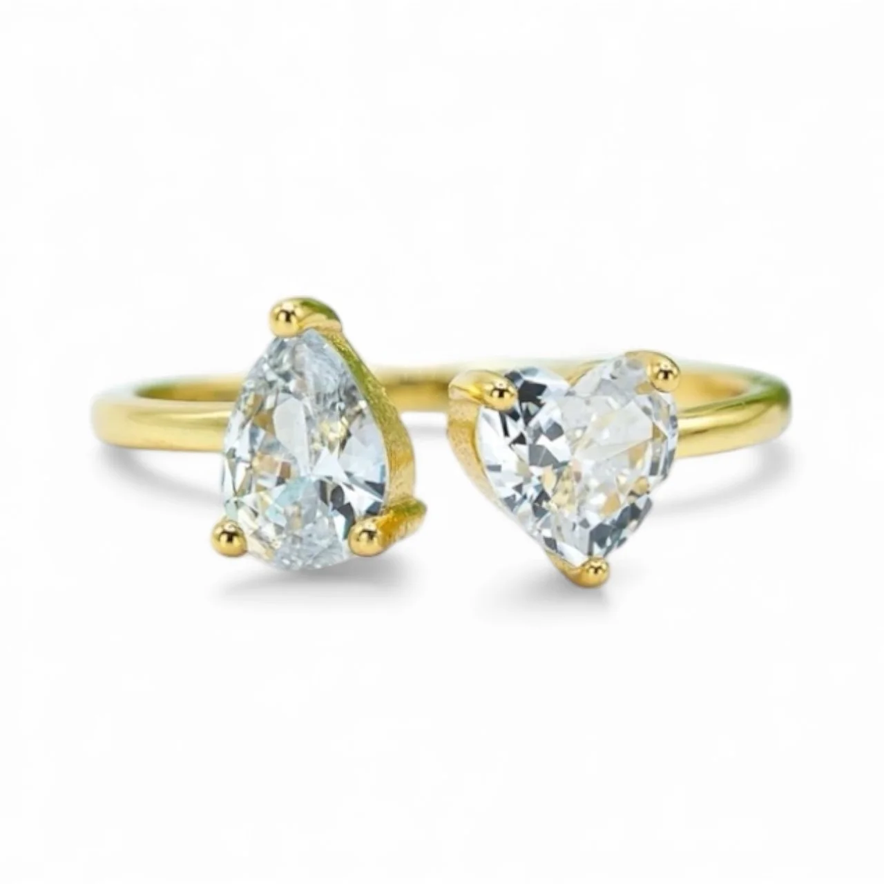 Double Stone Heart and Pear Toi Et Moi Ring