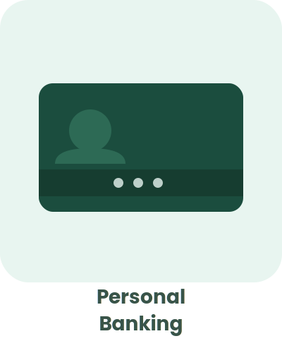 Icon representing personal banking with a user profile and the text 'Personal Banking'.