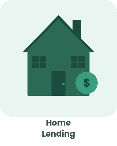 Illustration of a house with a dollar sign and the words 'Home Lending' underneath.