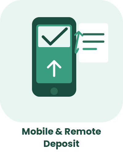 Illustration of a smartphone with a checkmark and an upward arrow, representing mobile and remote deposit