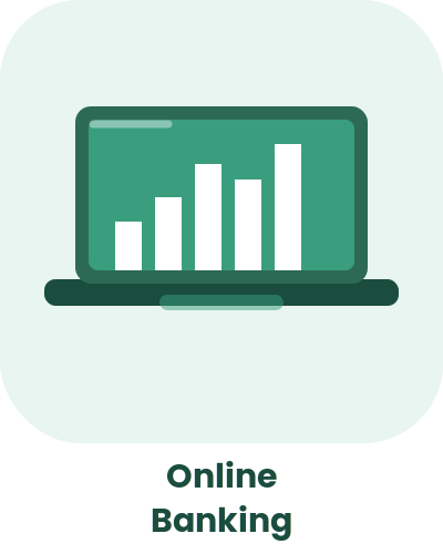 A laptop displaying a bar graph, with the words "Online Banking" below, representing digital finance or online banking services.