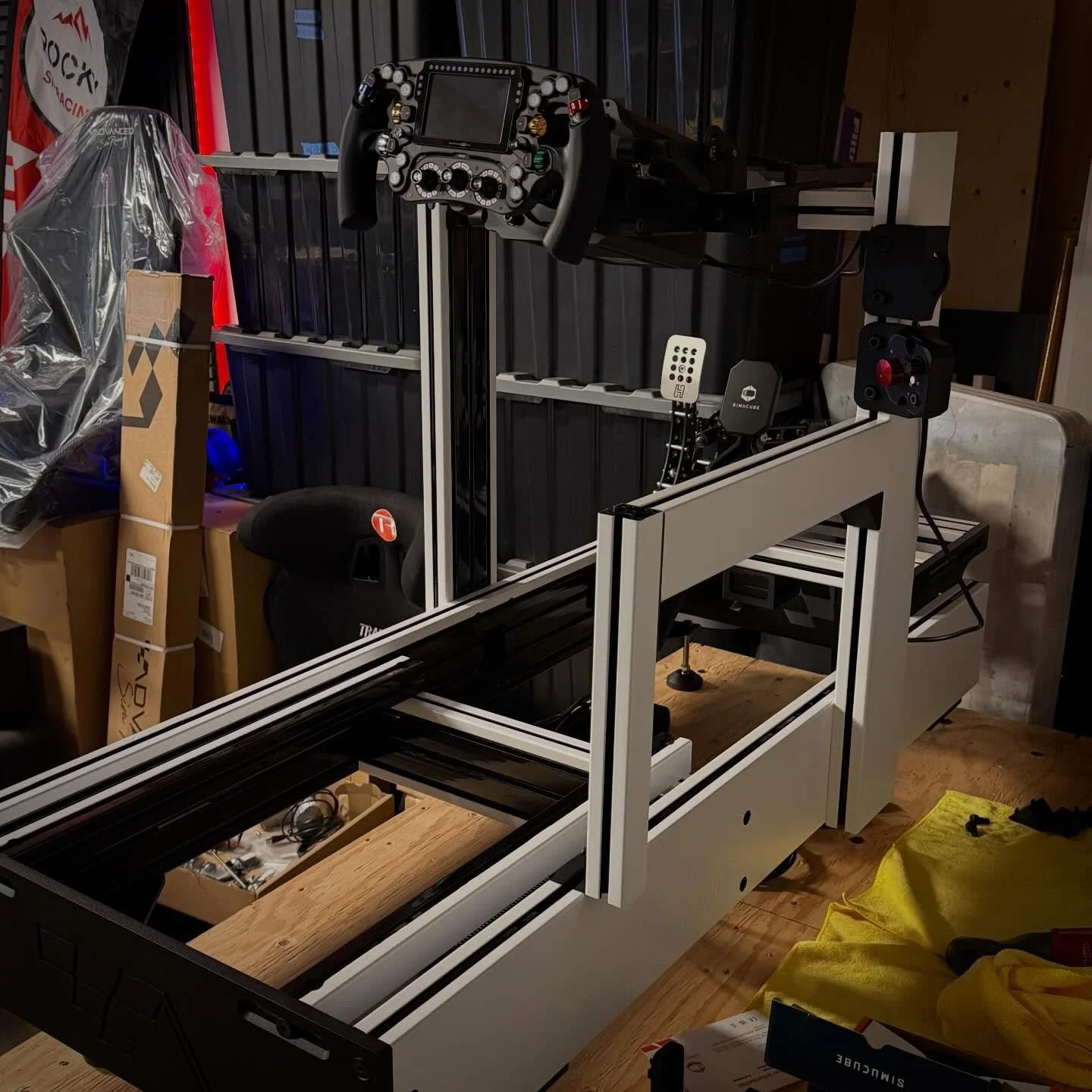 ⚪️ The beginning of a build that required washing your hands every 5 minutes&hellip;BUT it was worth it!

⚪️ WHITE Racing Simulator Gear:
@advancedsimracing Pro Chassis, Monitor Stand
@simucube 3 Pro &amp; 2x Active Pedal Pro
@qubicsystem Belt Tensio