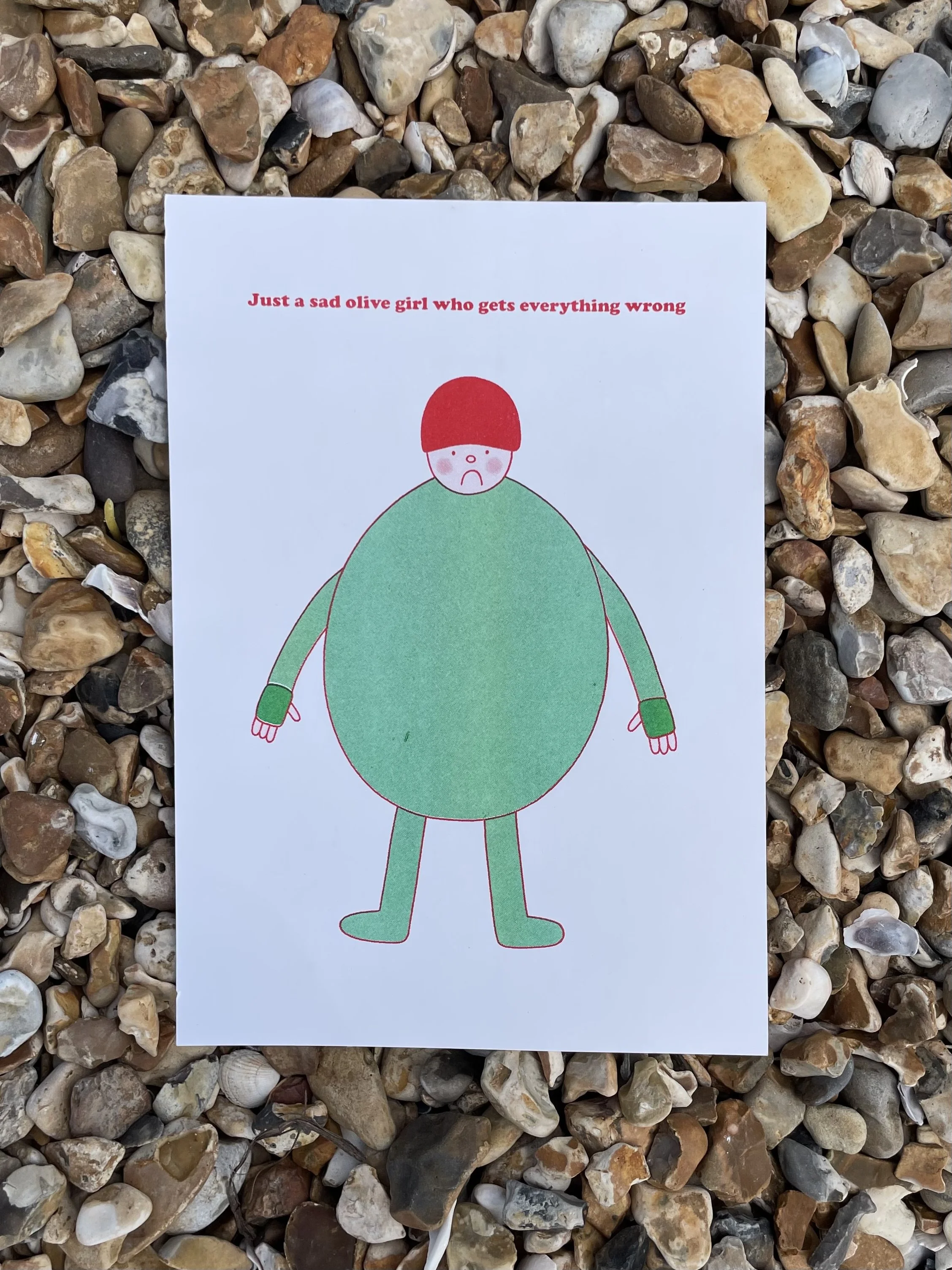 Sad olive girl print