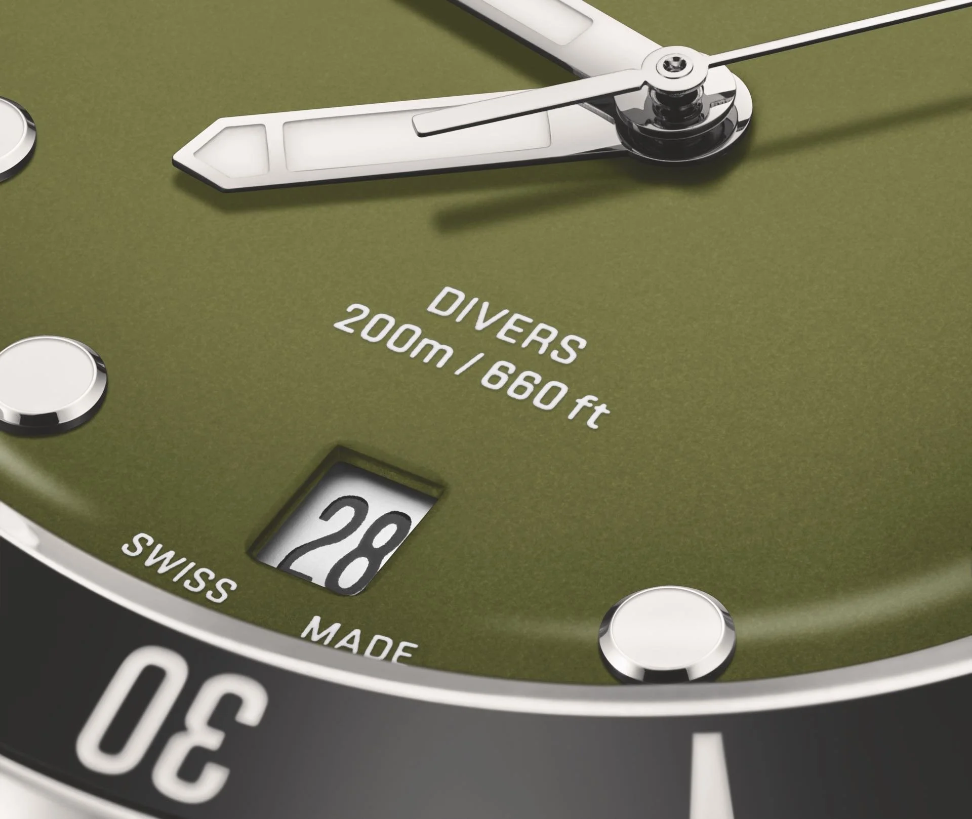 Oris Divers Date Oliv Detail Zifferblatt