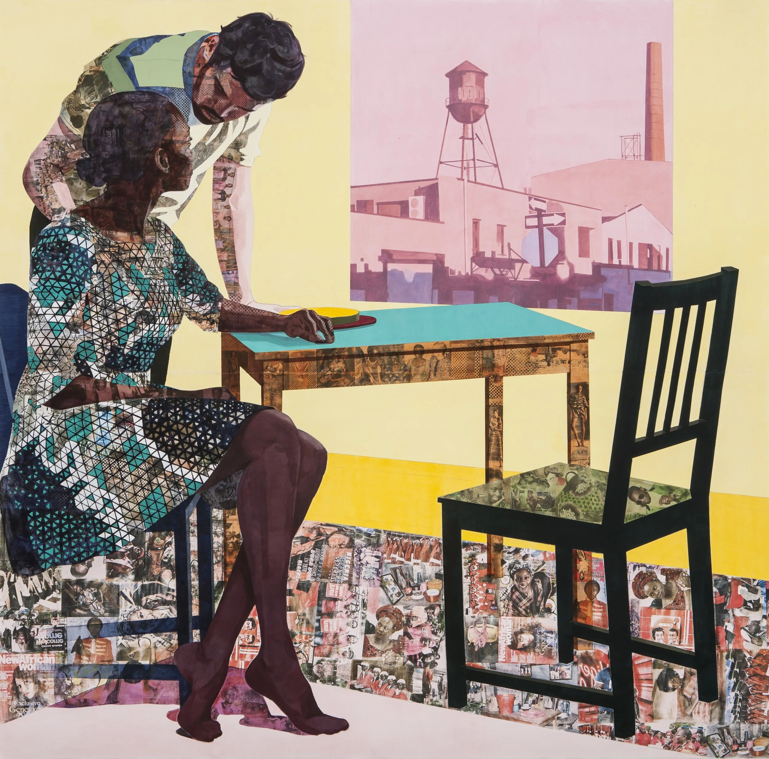 Njideka Akunyili Crosby,
Harmattan Haze, 2014.
Acrylic, color pencil, charcoal, and transfers on paper
84 x 84 in
213.36 x 213.36 cm
© Njideka Akunyili Crosby
Courtesy the artist, Victoria Miro, and David Zwirner
Photo credit: Mario Todeschini