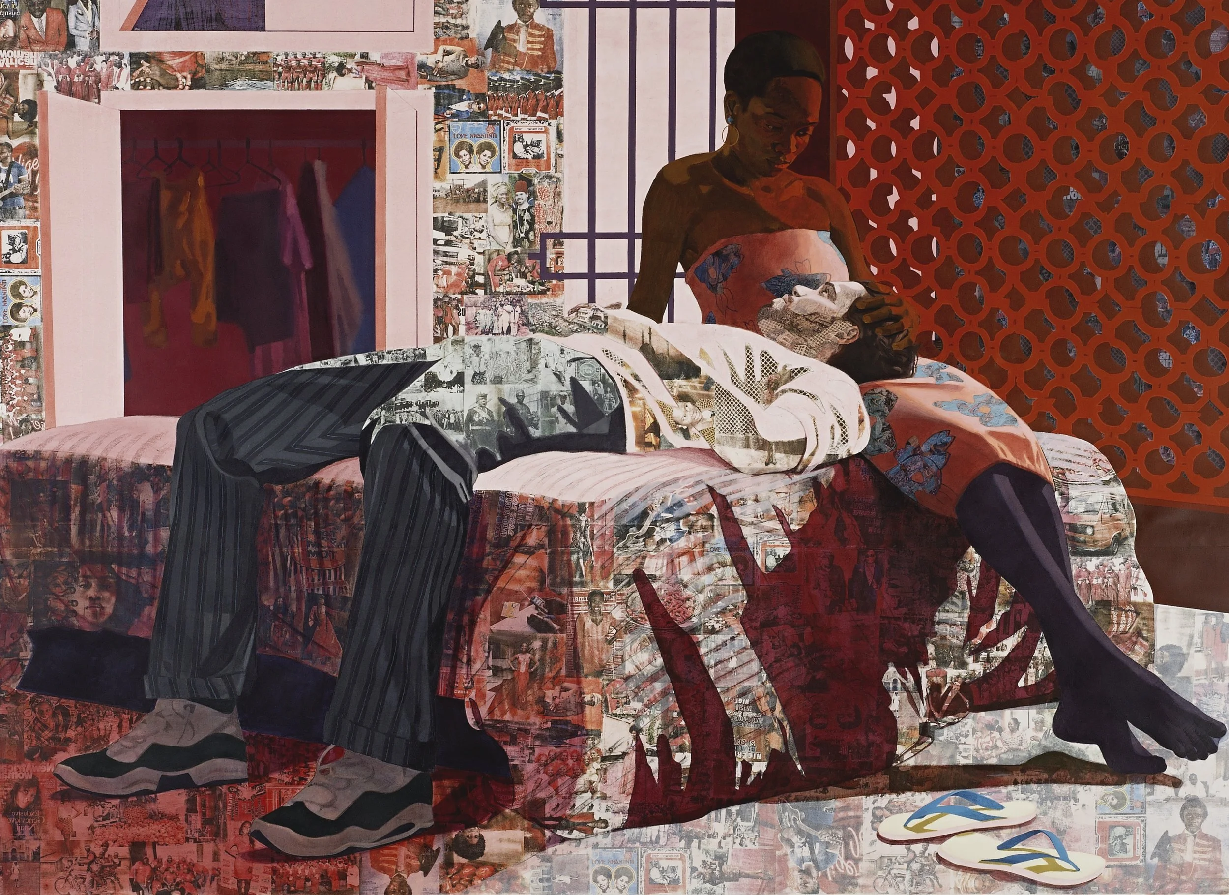 Njideka Akunyili Crosby,
Nwantinti, 2012.
Acrylic, transfers, colored pencil, charcoal, and collage on paper
67 X 96 in
170.2 x 243.84 cm
© Njideka Akunyili Crosby
Courtesy the artist, Victoria Miro, and David Zwirner
Photo credit: Marc Bernier
