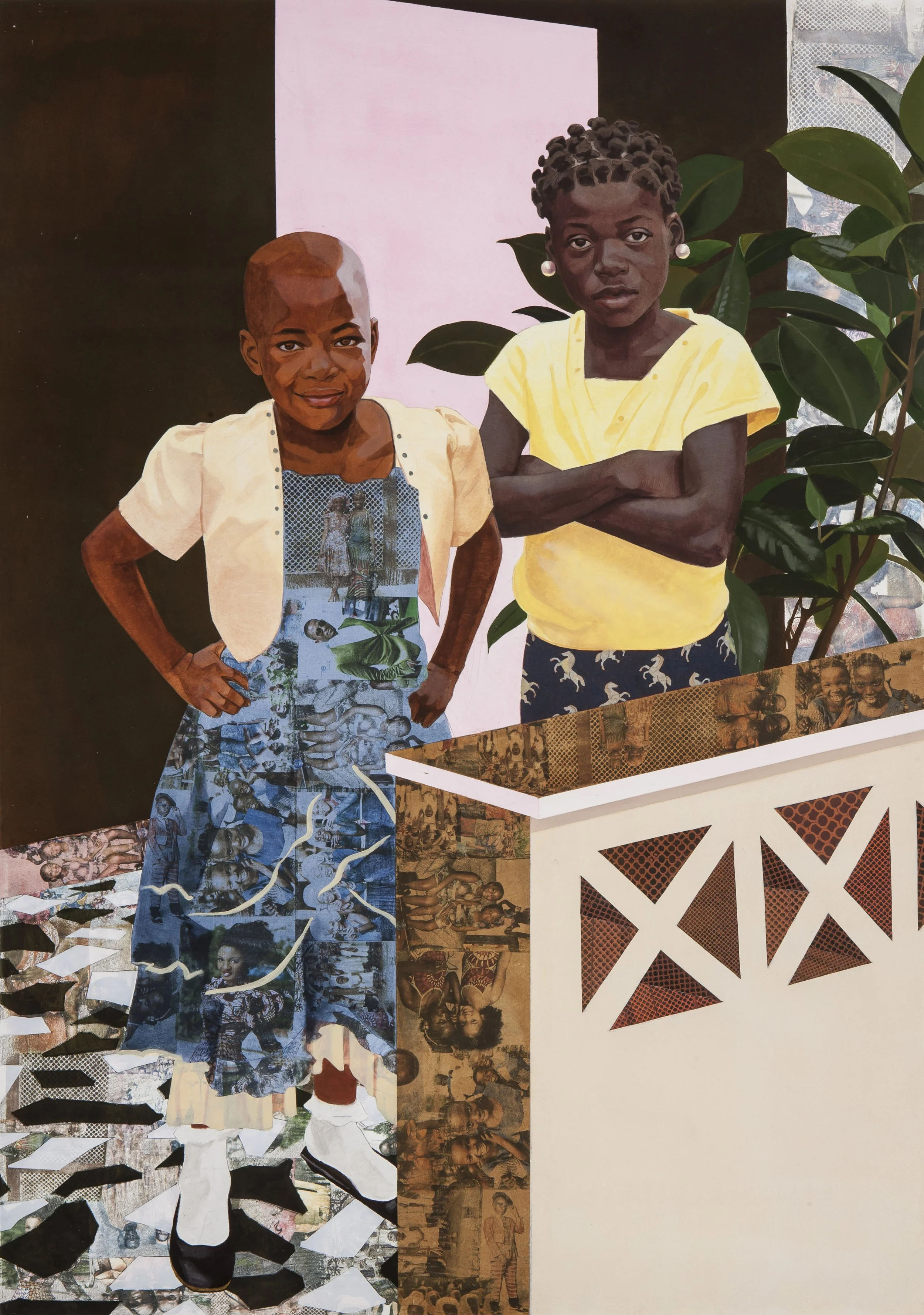 Njideka Akunyili Crosby,
“The Beautyful Ones” Series #3, 2014.
Acrylic, color pencil, collage, charcoal, and transfers on paper
61.2 x 42 in
155.45 x 106.68 cm
© Njideka Akunyili Crosby
Courtesy the artist, Victoria Miro, and David Zwirner
Photo cred