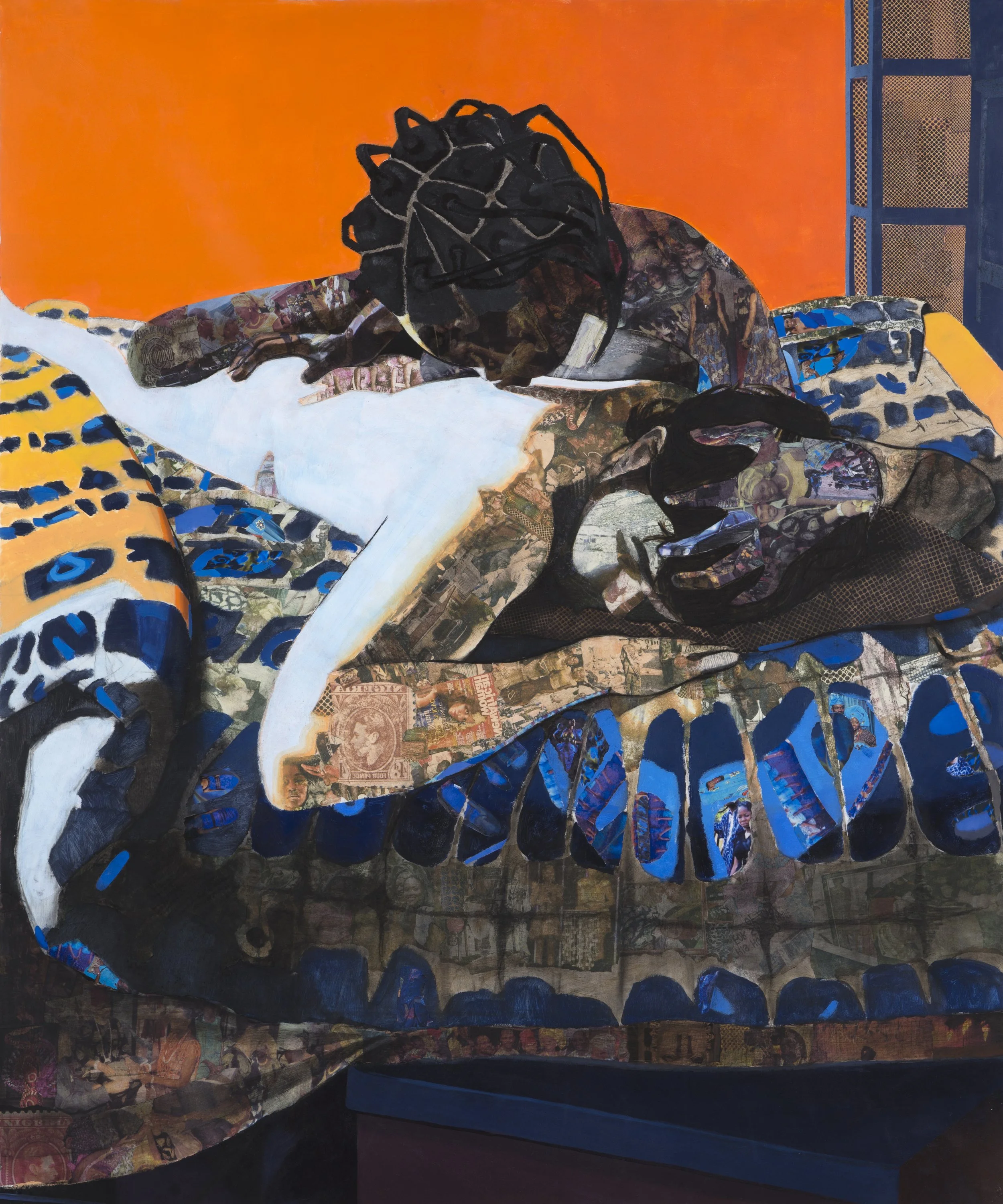 Njideka Akunyili Crosby,
Re-branding My Love, 2011.
Acrylic, transfers, charcoal, and collage on paper
66 x 54 in.
167.64 x 137.16 cm
© Njideka Akunyili Crosby
Courtesy the artist, Victoria Miro, and David Zwirner