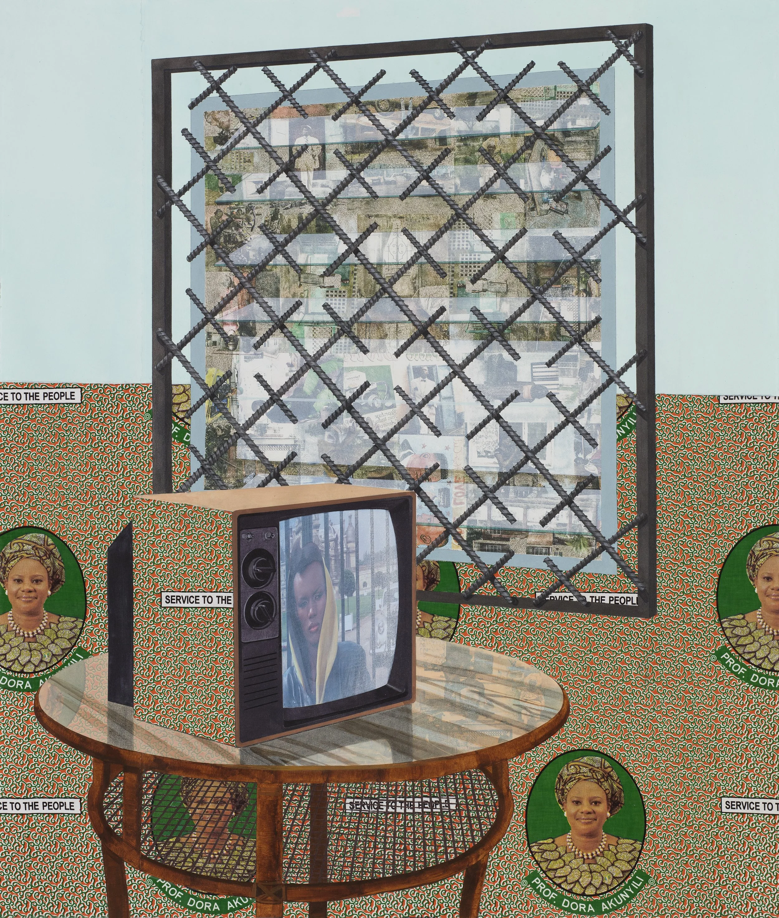 Njideka Akunyili Crosby,
See Through, 2016.
Acrylic, transfers, colored pencil, charcoal, collage, and commemorative fabric on paper
61 x 51.96 in
154.9 x 132.1 cm
© Njideka Akunyili Crosby
Courtesy the artist, Victoria Miro, and David Zwirner
Photo 