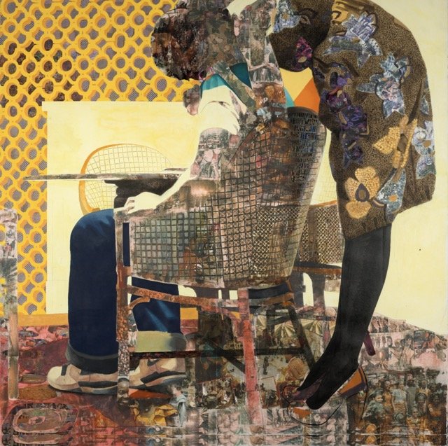 Njideka Akunyili Crosby,
Nyado: The Thing Around Her Neck, 2011.
Acrylic, transfers, colored pencil, charcoal, lace, and collage on paper
84 x 84 in.
213.36 x 213.36 cm
© Njideka Akunyili Crosby
Courtesy of the artist, Victoria Miro, and David Zwirne