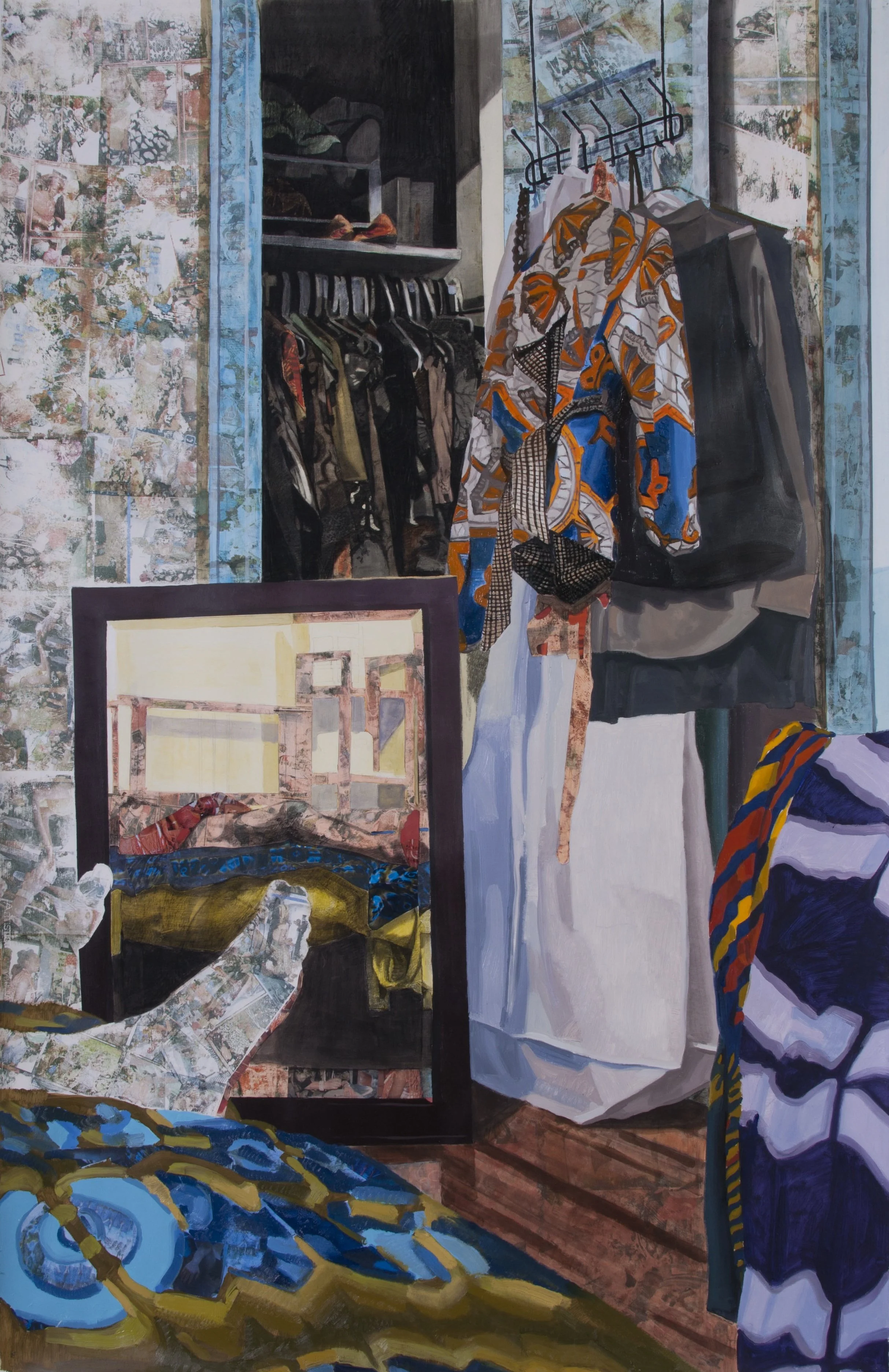 Njideka Akunyili Crosby,
My Refuge, 2011.
Acrylic, oil, transfers, charcoal, and collage on paper
84 x 54 in.
213.36 x 137.16 cm
© Njideka Akunyili Crosby
Courtesy the artist, Victoria Miro, and David Zwirner