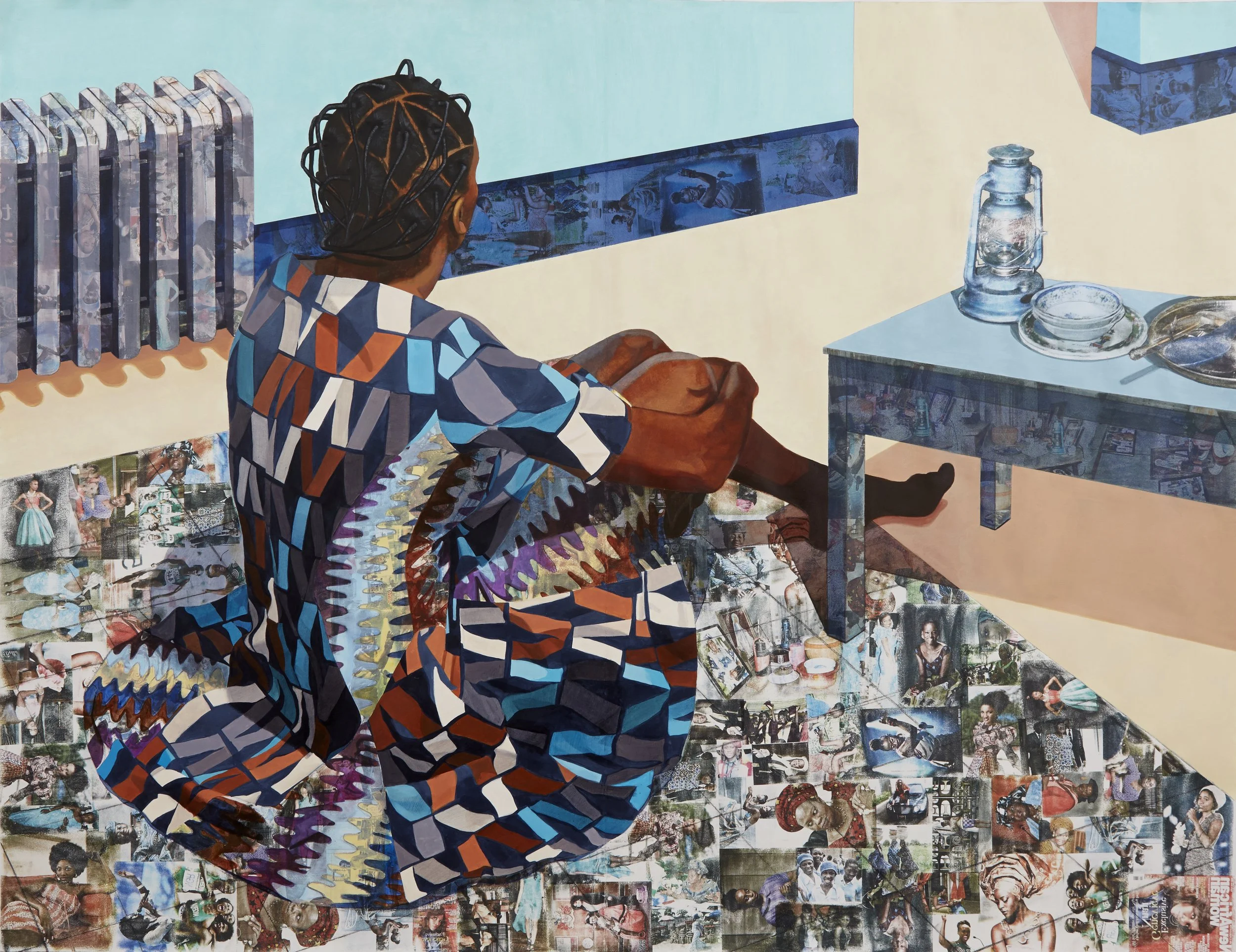 Njideka Akunyili Crosby,
“The Beautyful Ones Are Not Yet Born” Might Not Hold True For Much Longer, 2013.
Acrylic and transfers on paper
64 x 82 7/8 in
162.6 x 210.5 cm
© Njideka Akunyili Crosby
Courtesy of the artist, Victoria Miro, and David Zwirne