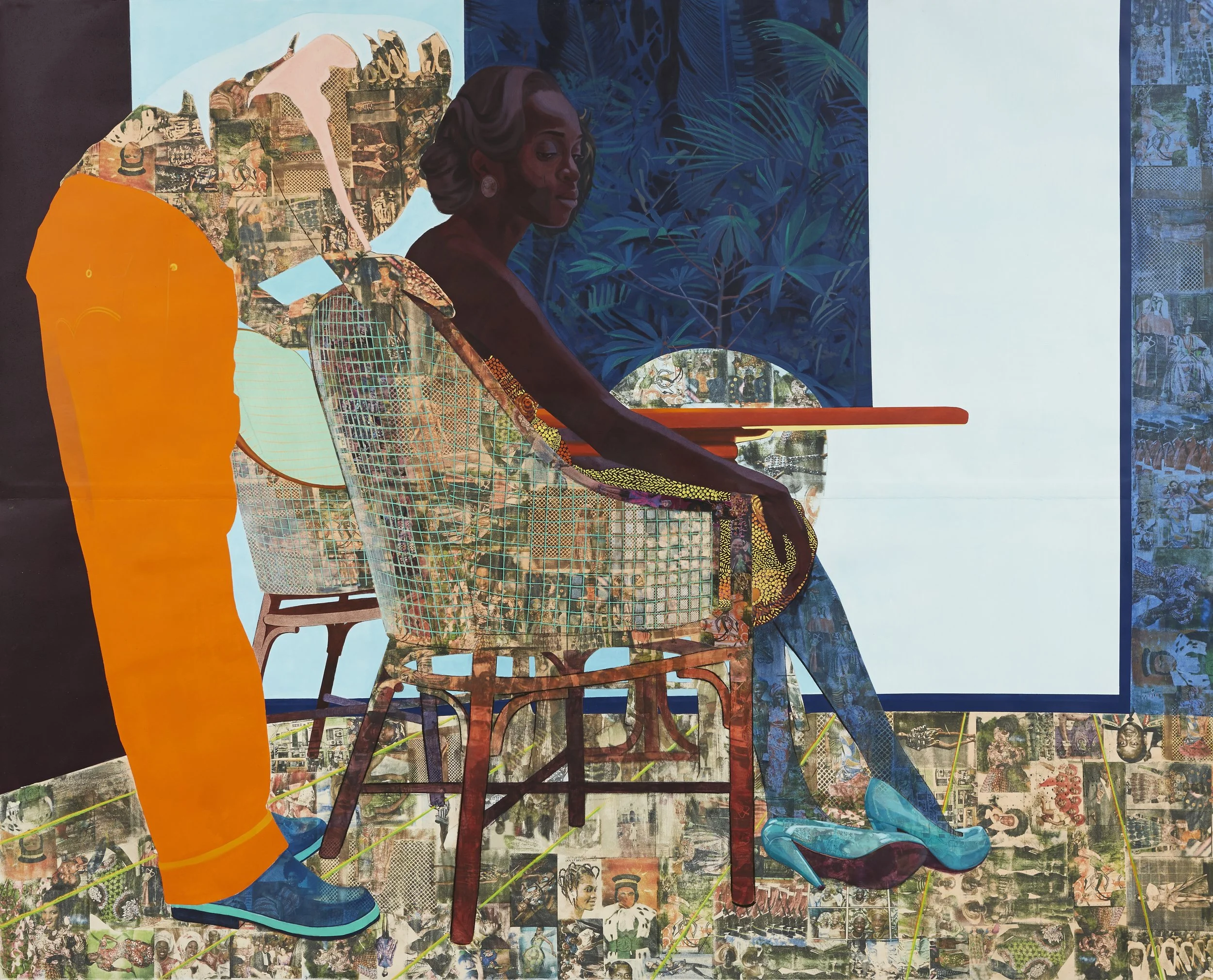 Njideka Akunyili Crosby,
And We Begin To Let Go, 2013.
Acrylic, transfers, charcoal, pastel, marble dust, and collage on paper
84 x 105 in
213.36 x 266.7 cm
© Njideka Akunyili Crosby
Courtesy the artist, Victoria Miro, and David Zwirner
Photo credit: