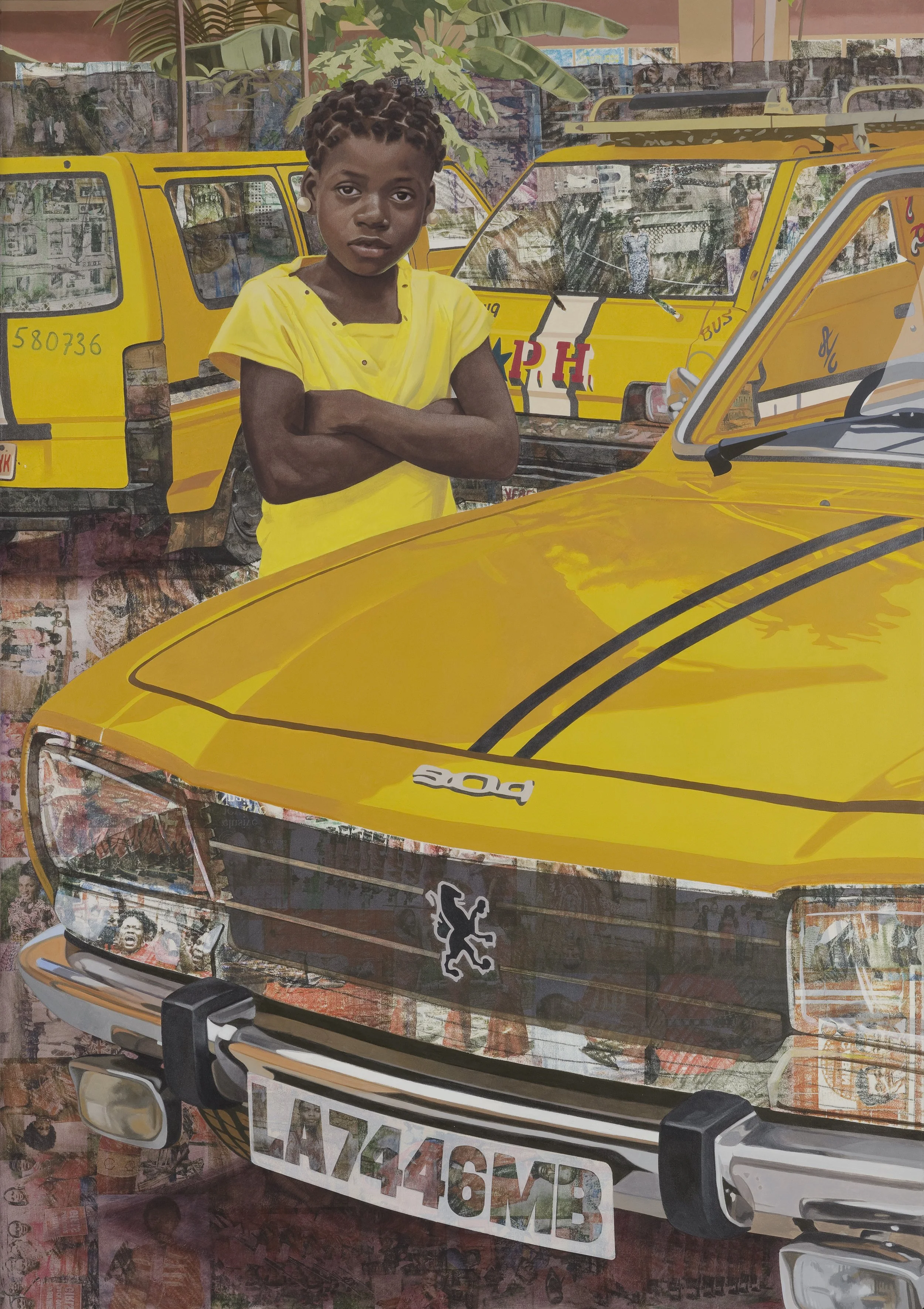 Njideka Akunyili Crosby,
“The Beautyful Ones” Series #7, 2018.
Acrylic, color pencil, and transfers on paper
59 7/8 x 42 in
152.1 x 107 cm
© Njideka Akunyili Crosby
Courtesy the artist, Victoria Miro, and David Zwirner
Photo: Angus Mill