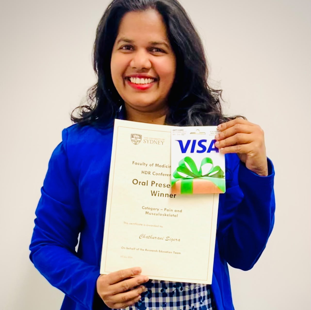 Dr Chathurani Sigera, Winner of best oral presentation in the Pain and Musculoskeletal Category!