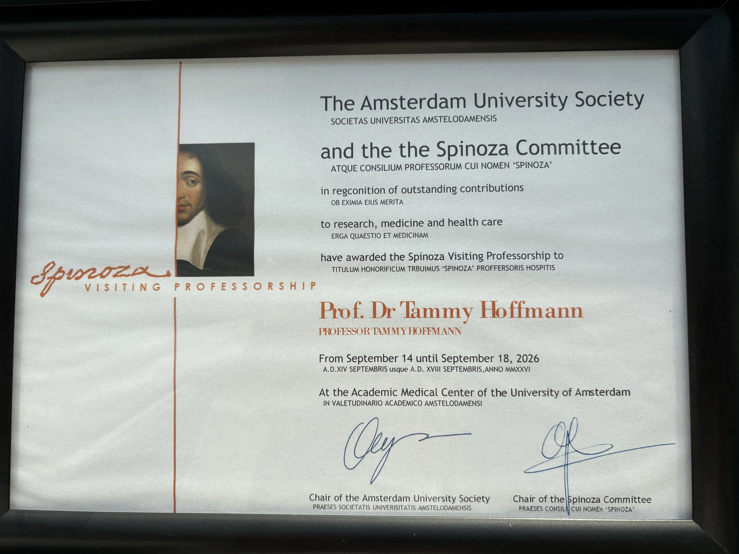 Prof Tammy Hoffmann appointed as a 2026 Spinoza Visiting Professor by the Amsterdam University Medical Centre!