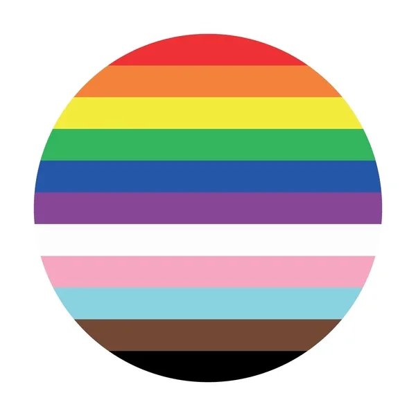 A circle divided into rainbow stripes, with additional pink, light blue, brown, and black stripes at the bottom.