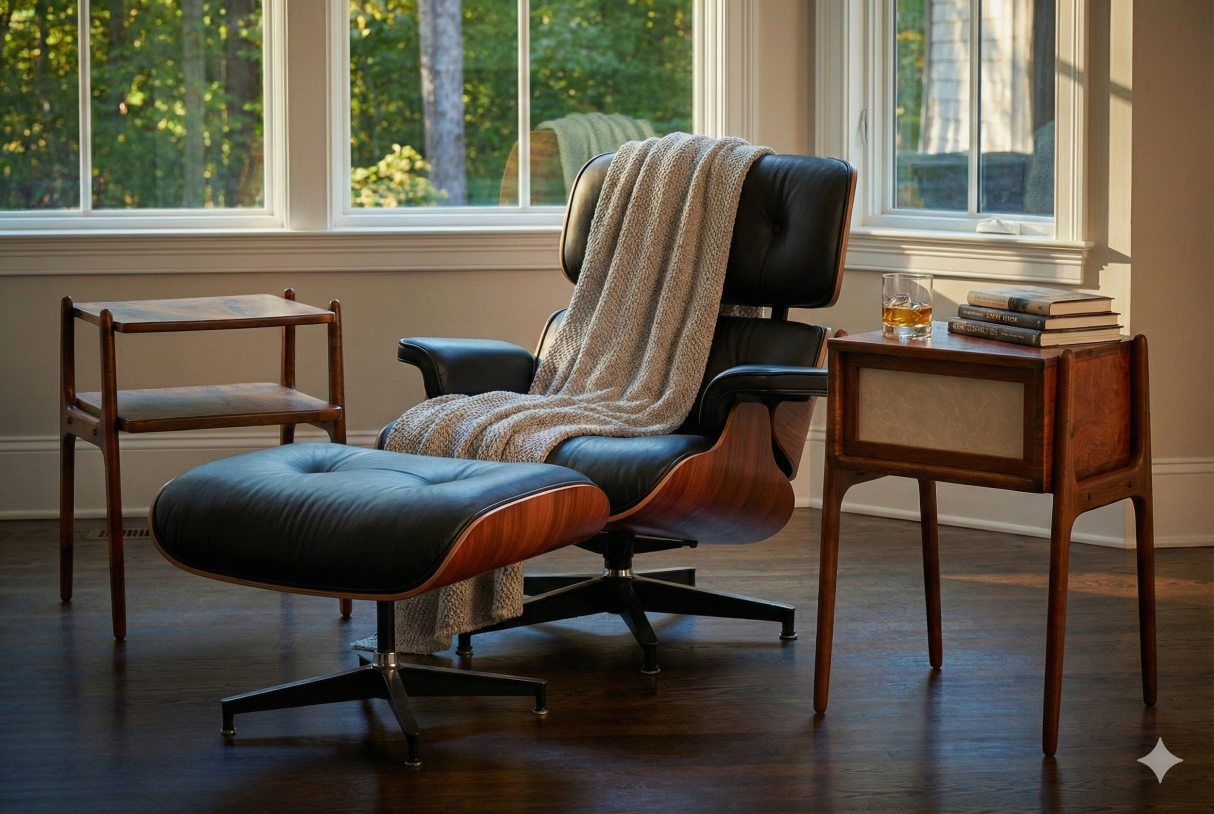 Two-Tier end table on the left and lightbox table on the right.   Both made from solid Claro Walnut.