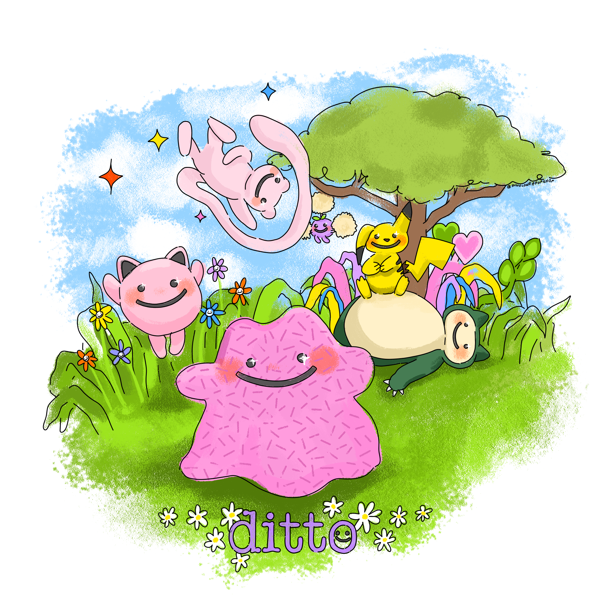 Ditto Pokemon design - available for print 5x5" for sale in the SunPopShop etsy shop