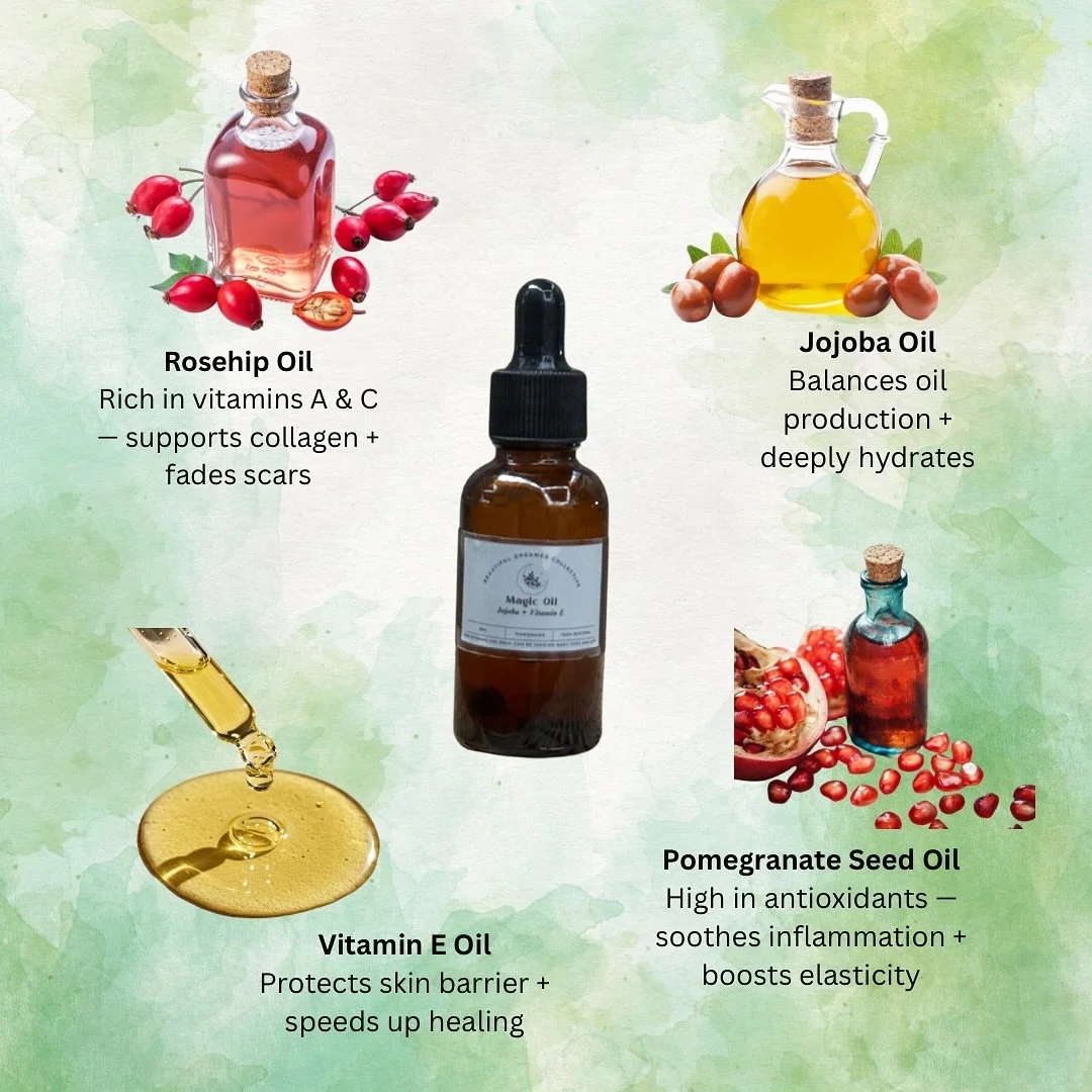 Ever wonder what makes Magic Oil so effective?
It&rsquo;s all in the ingredients &mdash; each one chosen with care to support your skin&rsquo;s natural healing and radiance:

&mdash; Jojoba Oil ✨ Balances oil production + delivers deep hydration
&mda