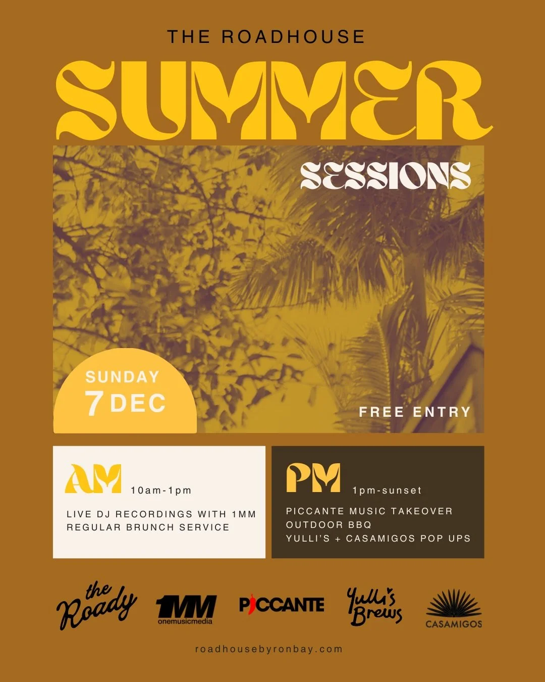 This weekend! ☀️🌴 Two parts, one big Sunday:
10AM&ndash;1PM &mdash; Brunch Beats &bull; @onemusicmedia_ DJs 
&bull; @allpressespresso flowing 
&bull; regular brunch service (Vibes: sunshine, house, easy morning energy)

From 1PM &mdash; Piccante Tak