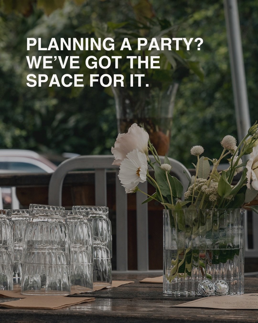 EOFY, birthdays, long lunches, big nights &mdash; we&rsquo;ve got the space for it! 
🌴Terrace drinks, private dining, or stand-up cocktail parties in the caf&eacute;. 
🍴🥃 Set menus, canap&eacute;s, cocktails + natural wines + tap beer with per-hea