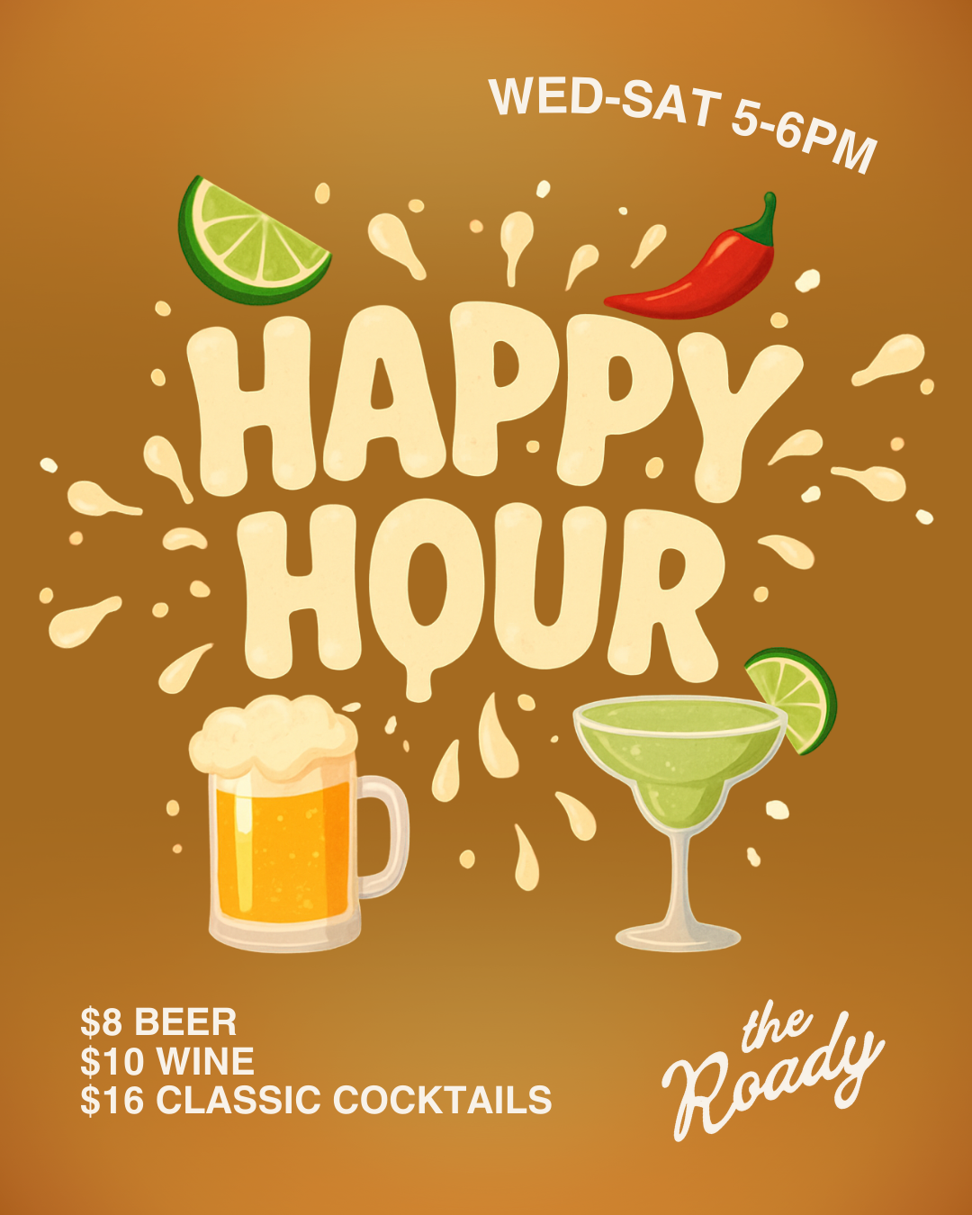 Happy Hour at the Roadhouse 5-6pm Thursday - Sunday