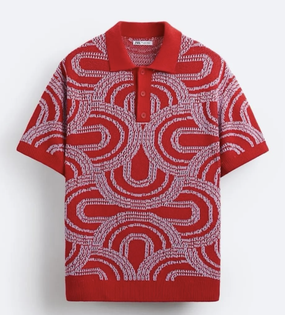 Red Abstract Knitted Polo T-Shirt