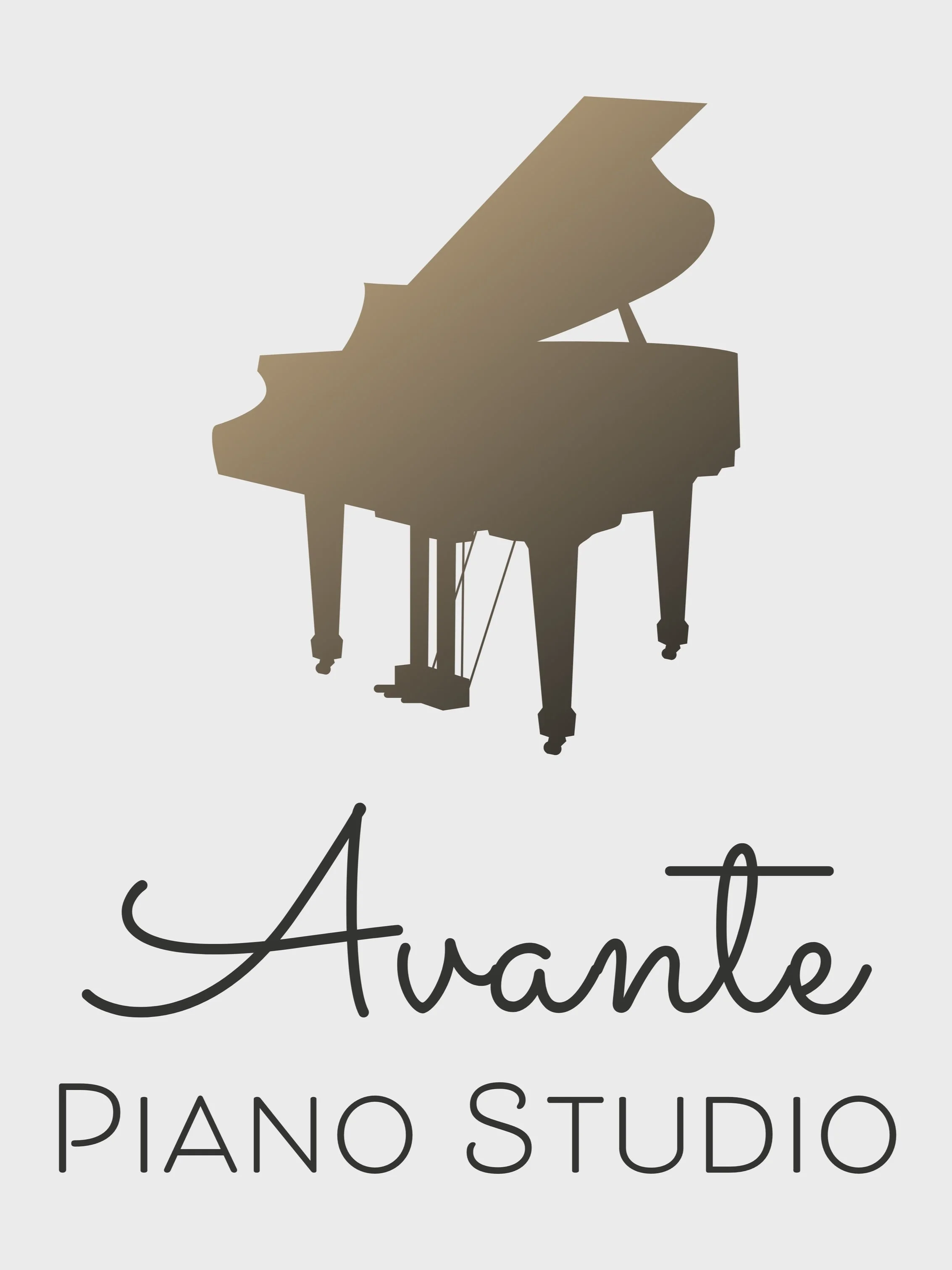 Silhouette of a grand piano with the words 'Thankful Piano Studio' written in a decorative script font below it.