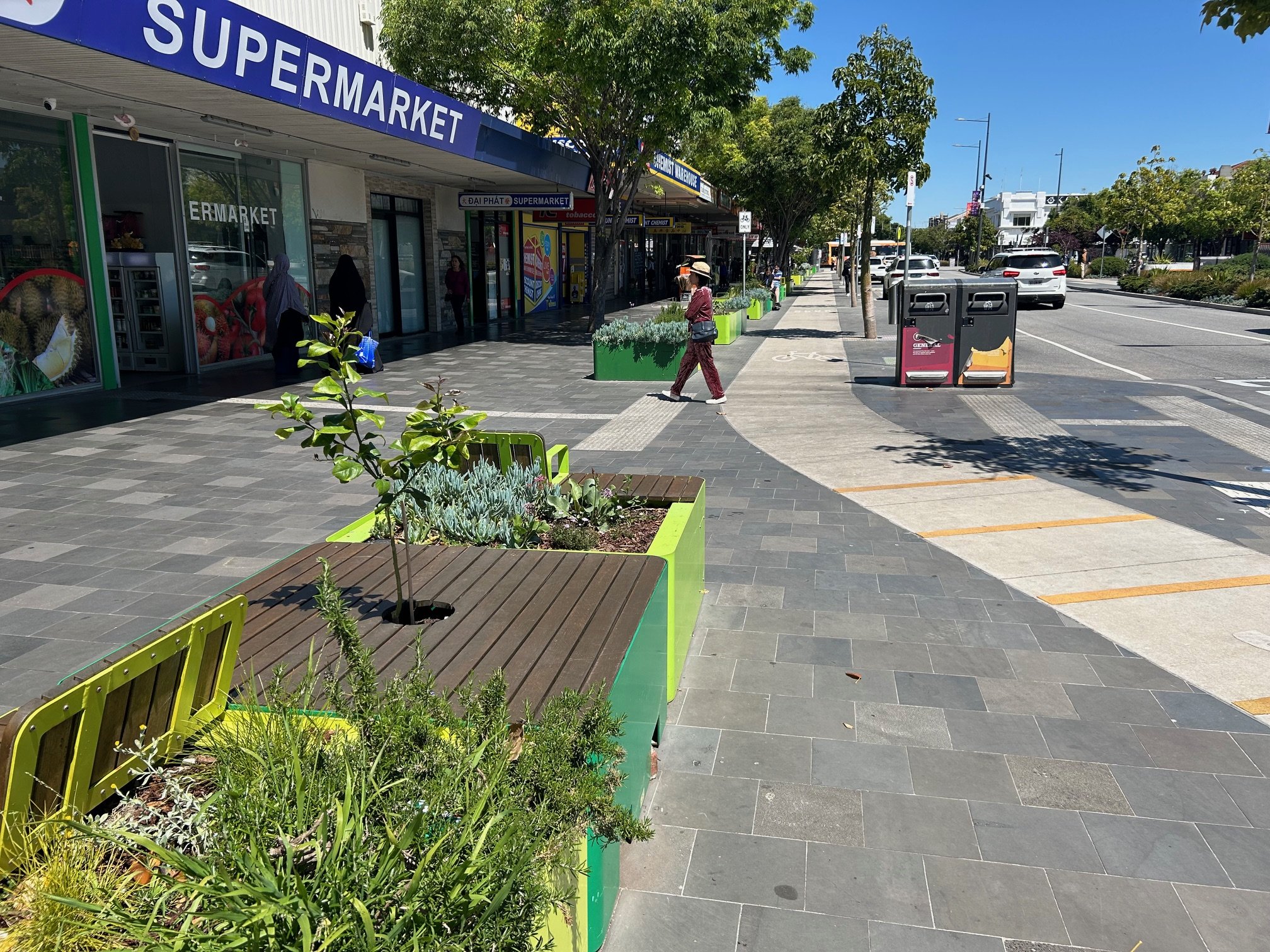 Active transport delineated by planter boxes