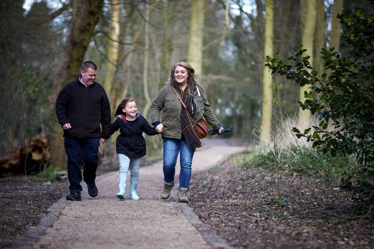 Family walking on path