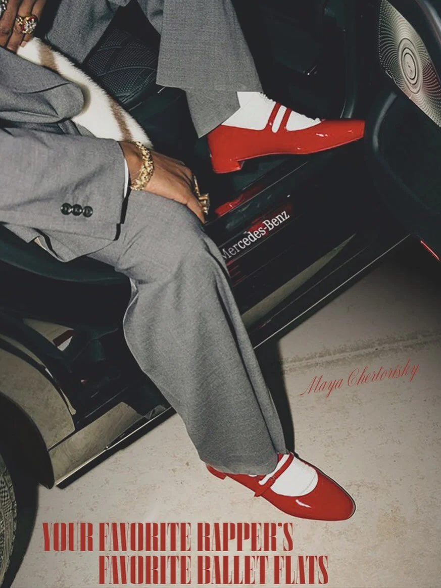 Your Favorite Rappers, Favorite Ballet Flats by @mayachertorisky 

Red ballet flats: a small bow, slightly heeled, leather insole, perhaps a trim around the edges. For most women, it is just a shoe. To rappers, it is a disruptive cultural statement. 