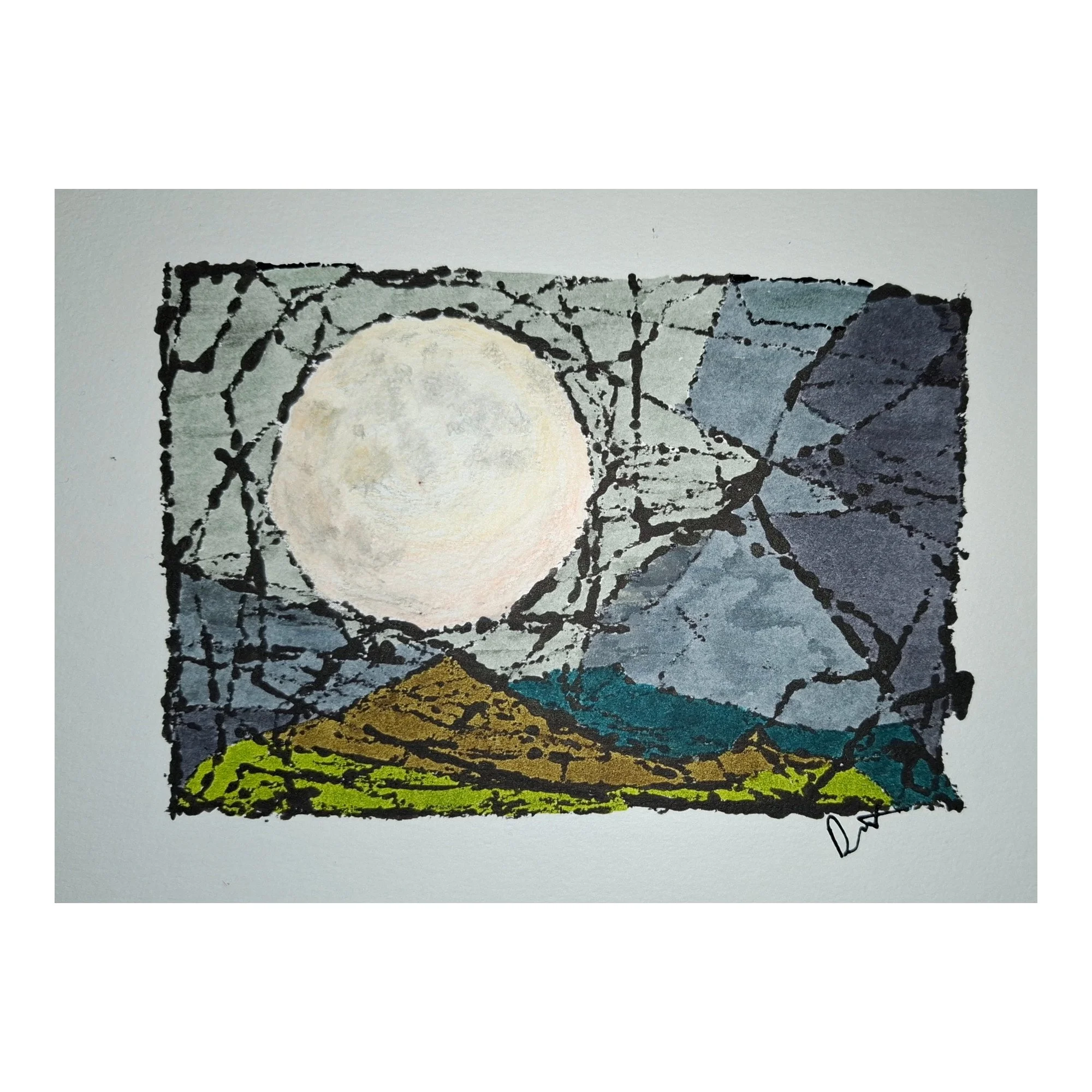 New Moon New Beginnings : 25 x 20 cm : Ink & pen on paper : $120