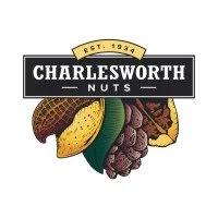 Charlesworth Nuts logo with illustrations of various nuts including a walnut, banana, cashew, and grapes