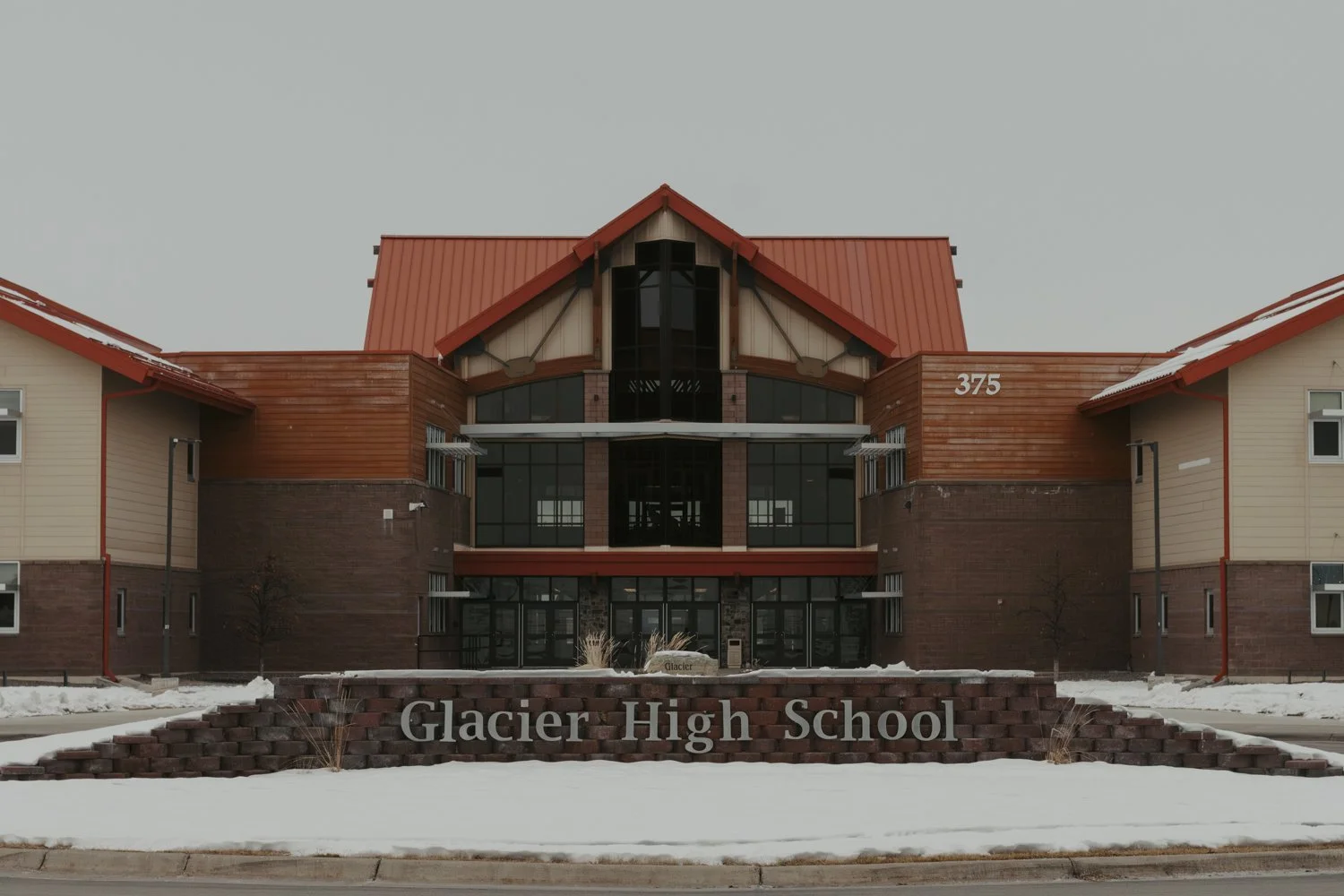 glacier high school building and sign