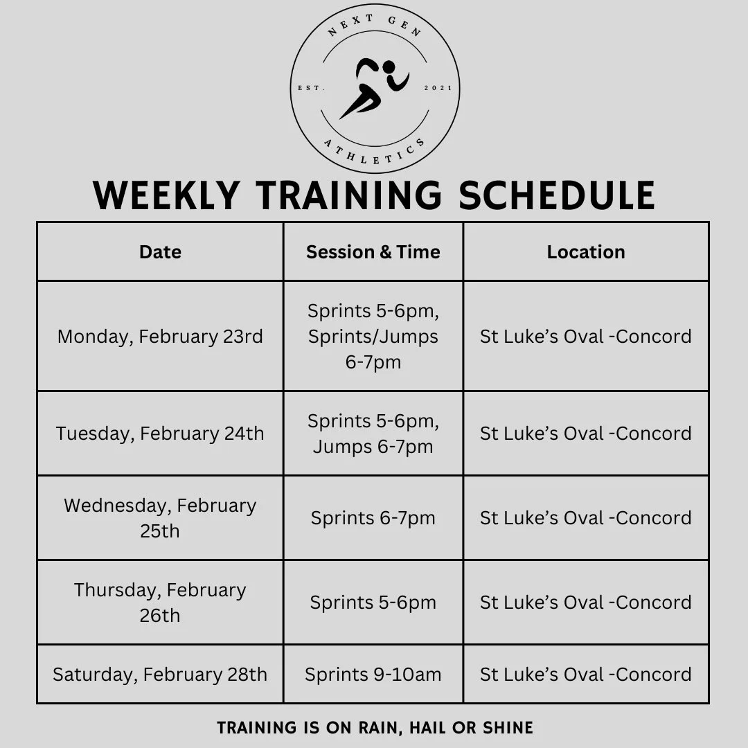 Small schedule updates as we keep building consistency heading into state 💪🏼

Everything is running as normal this week, and the Monday 6&ndash;7pm sprint/jumps session is back for athletes who can&rsquo;t make the earlier session or would like to 