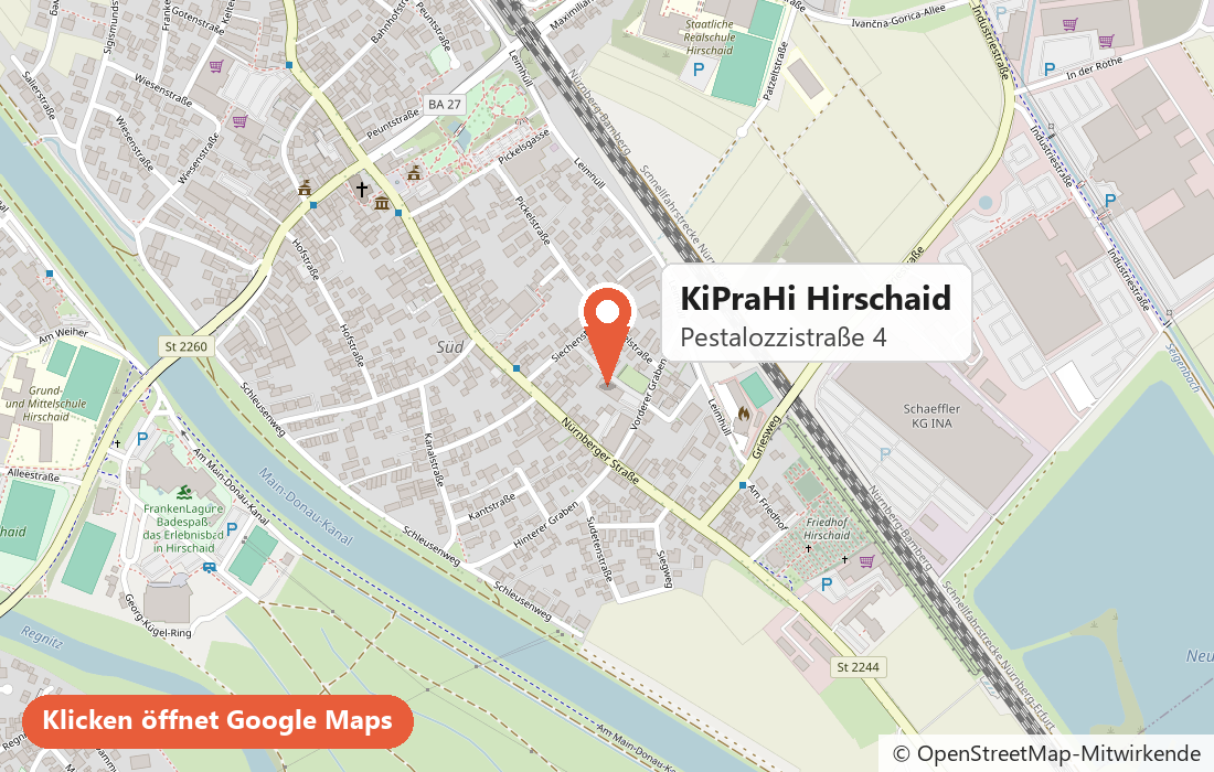 Karte: KiPraHi Hirschaid, Pestalozzistraße 4 – öffnet die Adresse in Google Maps