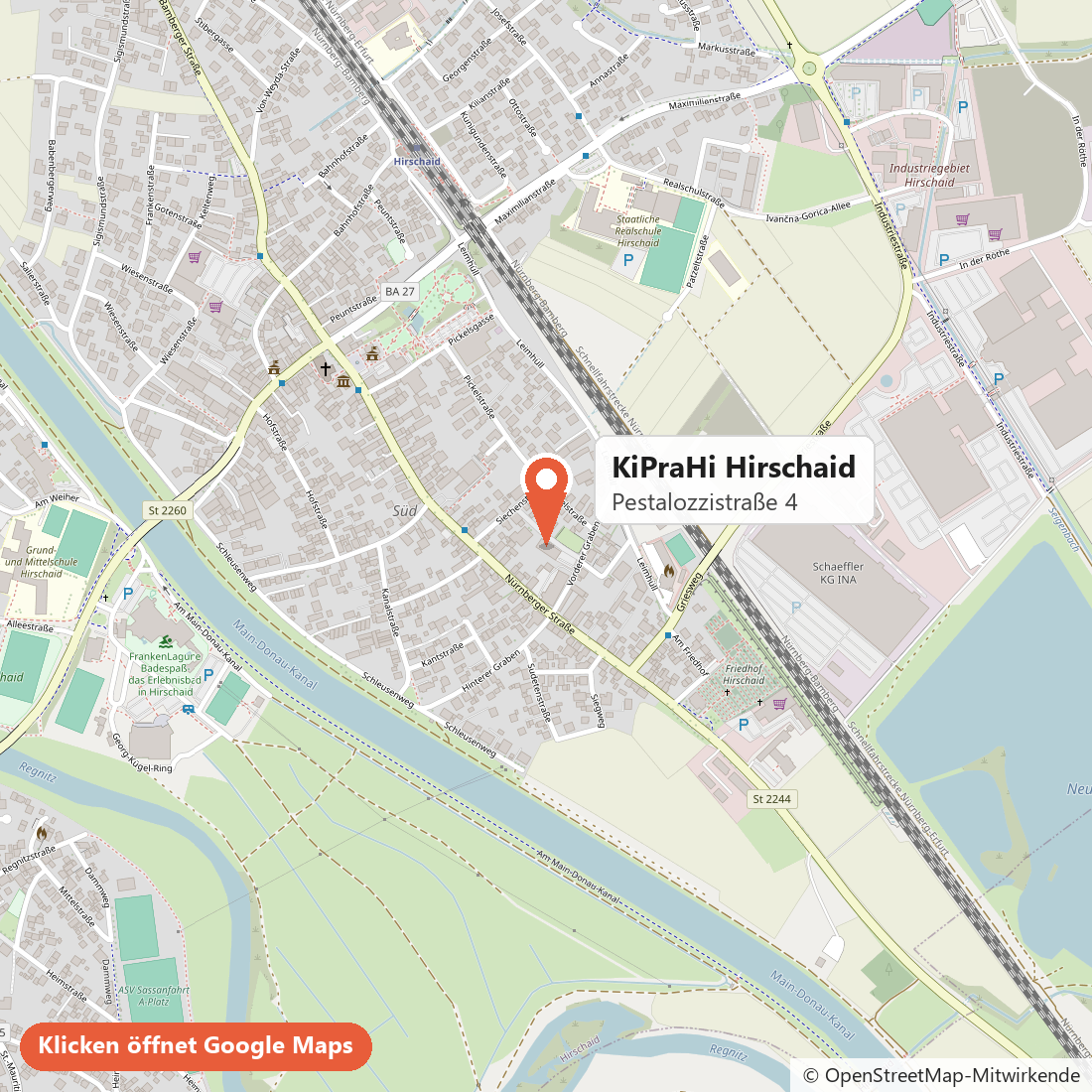 Karte: KiPraHi Hirschaid, Pestalozzistraße 4 – öffnet die Adresse in Google Maps