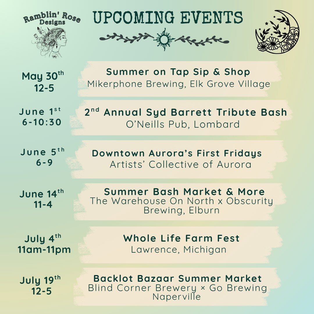 Super excited and grateful for these upcoming events, starting with tomorrow at @mikerphonebrewing ! Will be sharing more details and always feel free to message me. Hope to see some of you beautiful people in the weeks ahead! ✨💜