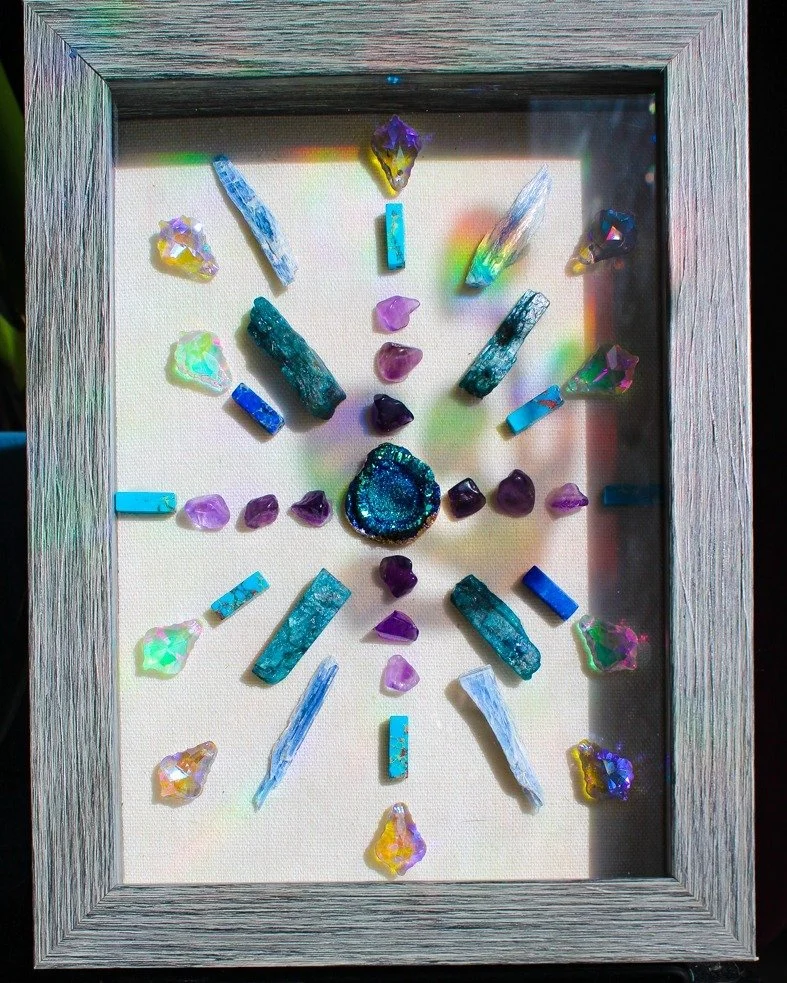 A little peek at some pieces I&rsquo;ve been working on recently. There is something so therapeutic about watching these raw materials&mdash;tanzanite, pressed ferns, various gemstone chips&mdash;slowly find their symmetry. One of these is still a wo