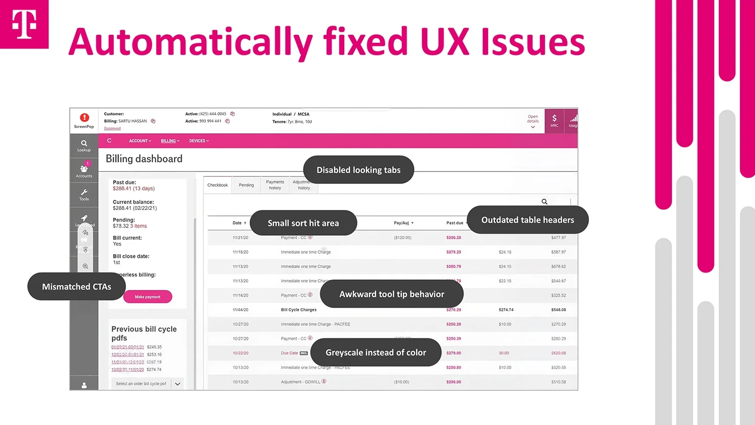 Slide that shows what UX issues will be fixed with update.