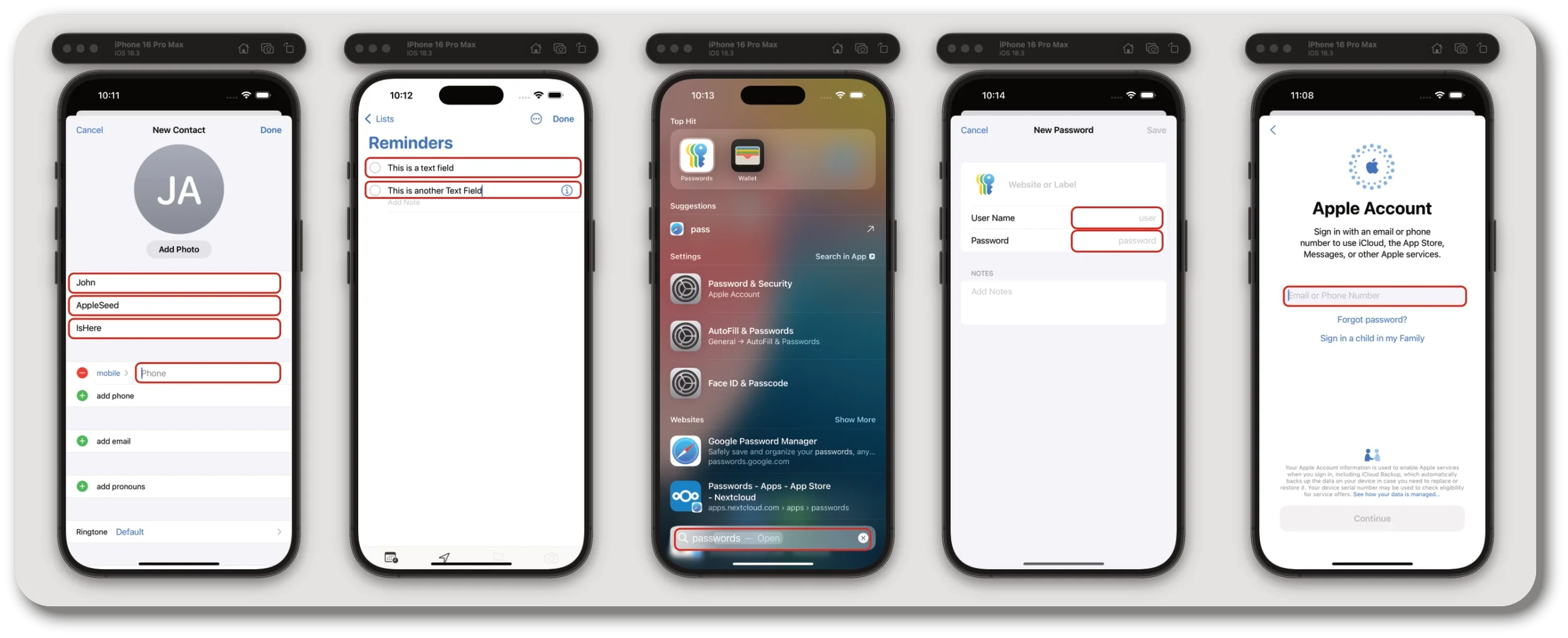 TextField Controls in Apple Applications