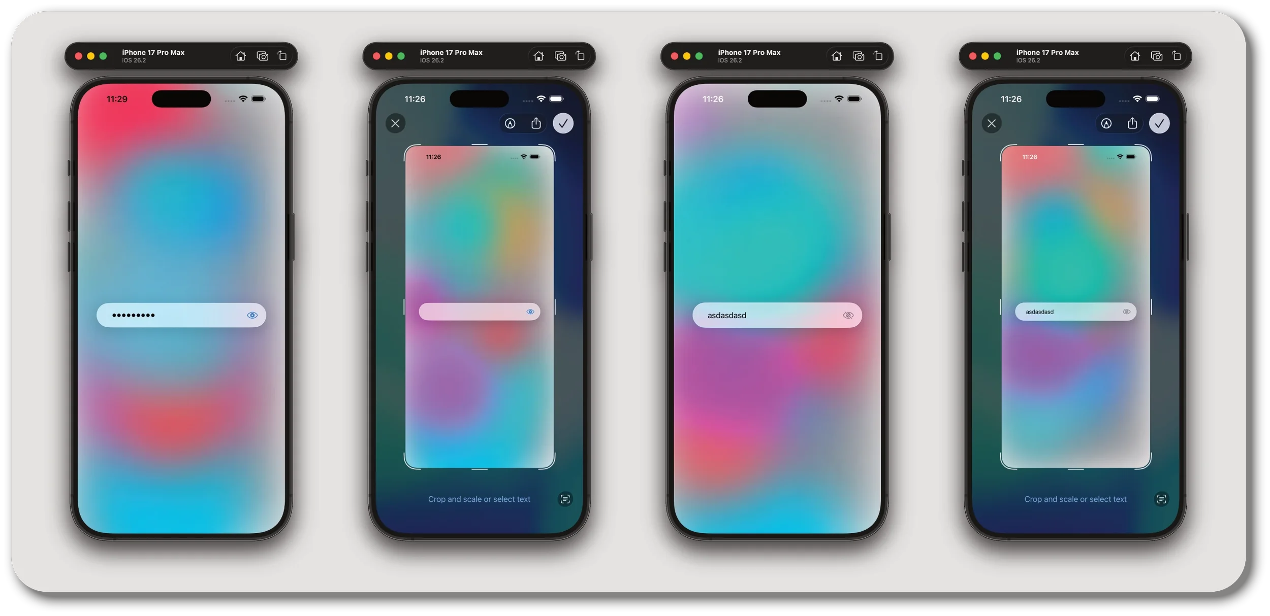 Show/Hide Password with SecureField and TextField Screen Capture